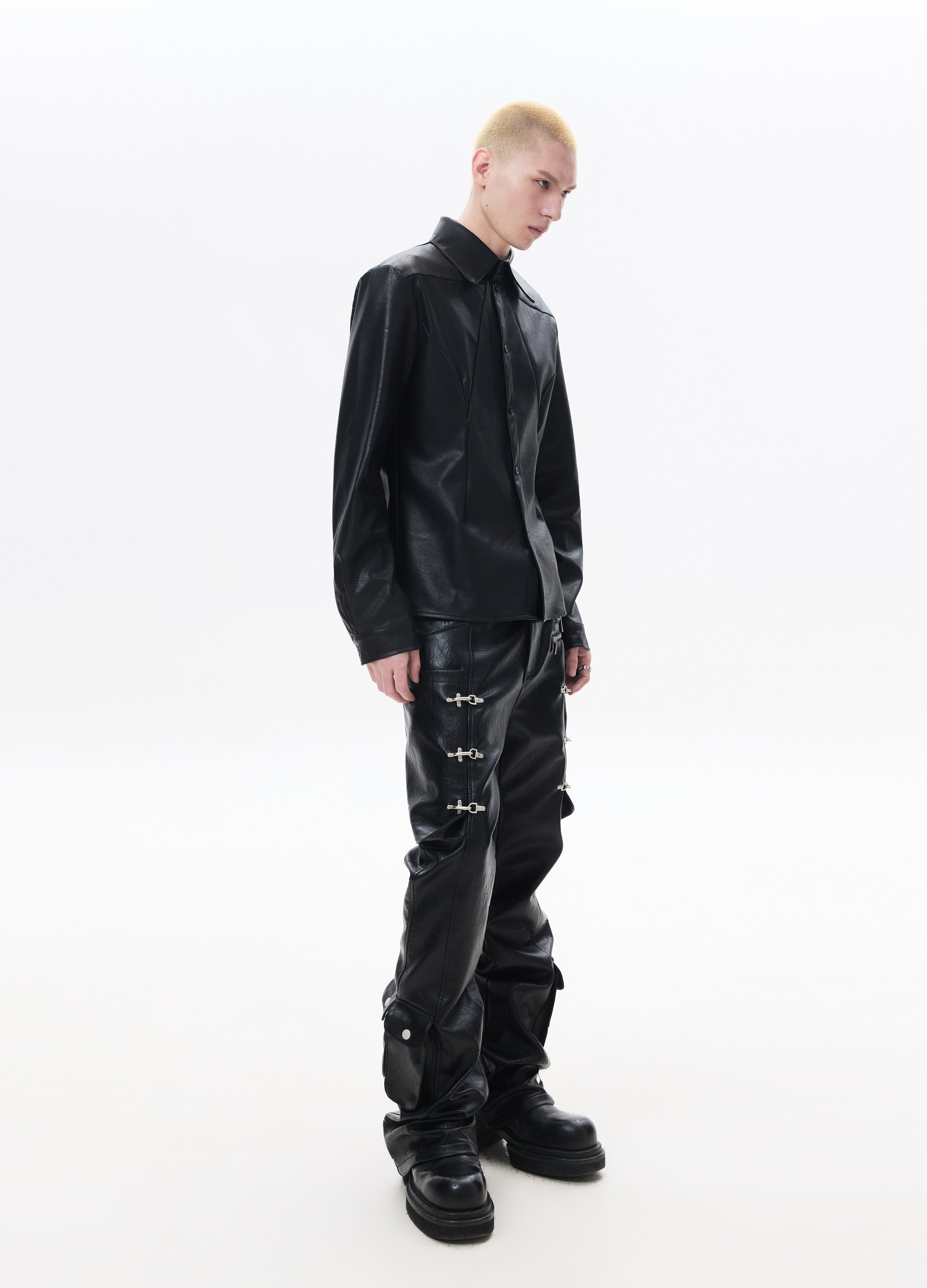 26SS BULLET FLARE LEATHER PANTS