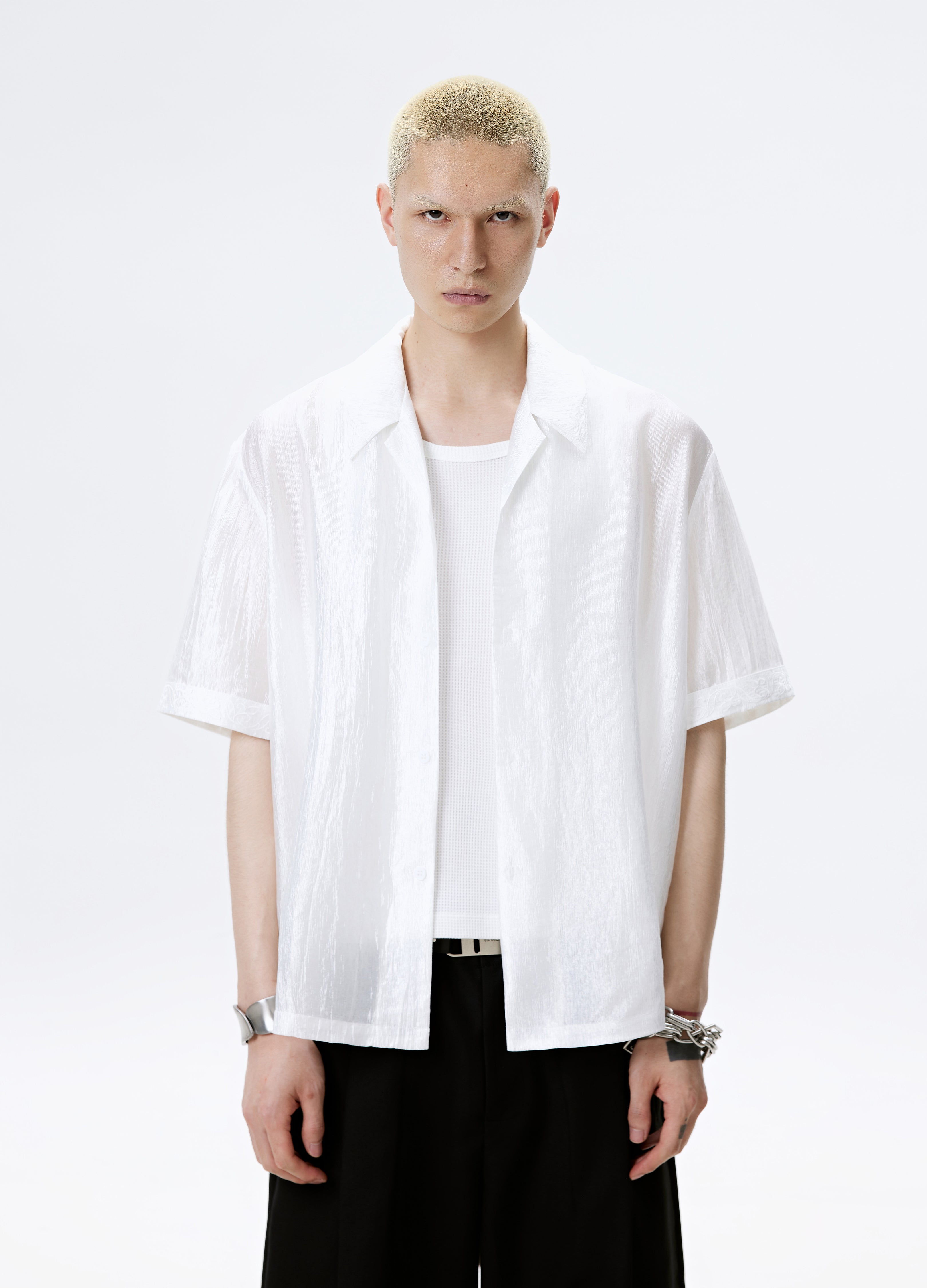 25SS WHITE BLACK TEXTURE SHINE SHIRT