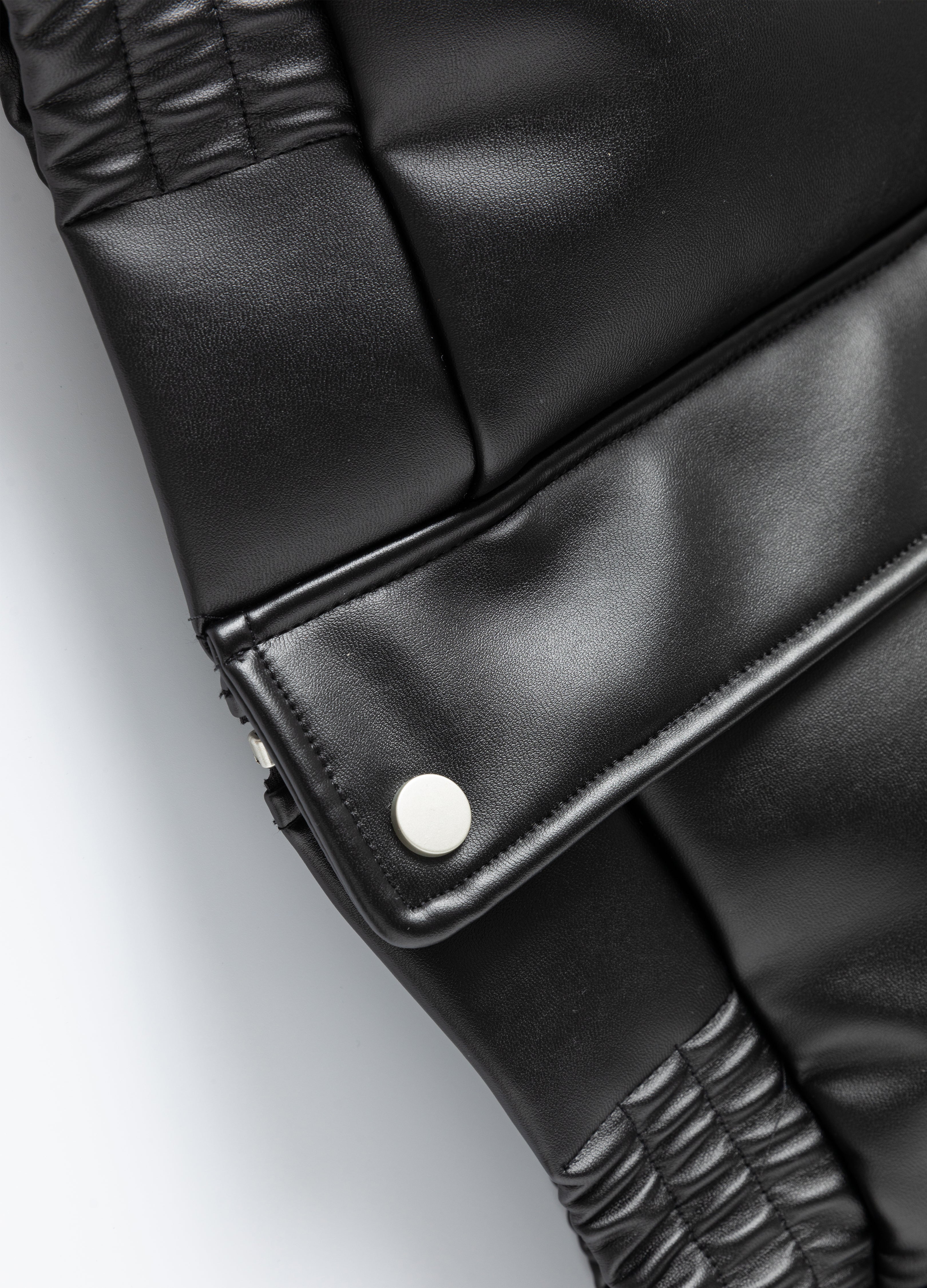 25FW HIGH-COLLAR LEATHER PUFFER