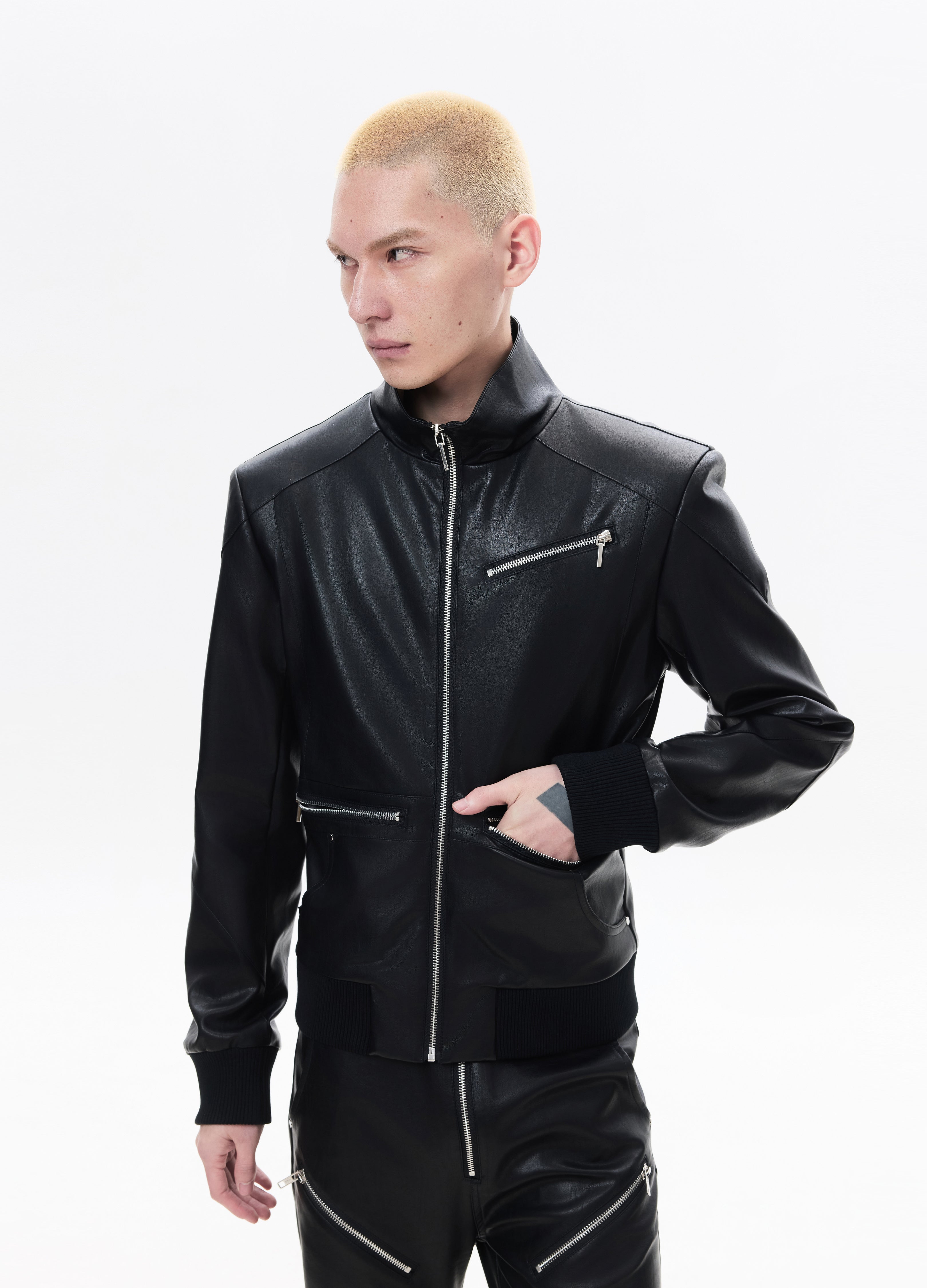 26SS STAND-COLLAR LEATHER JACKET