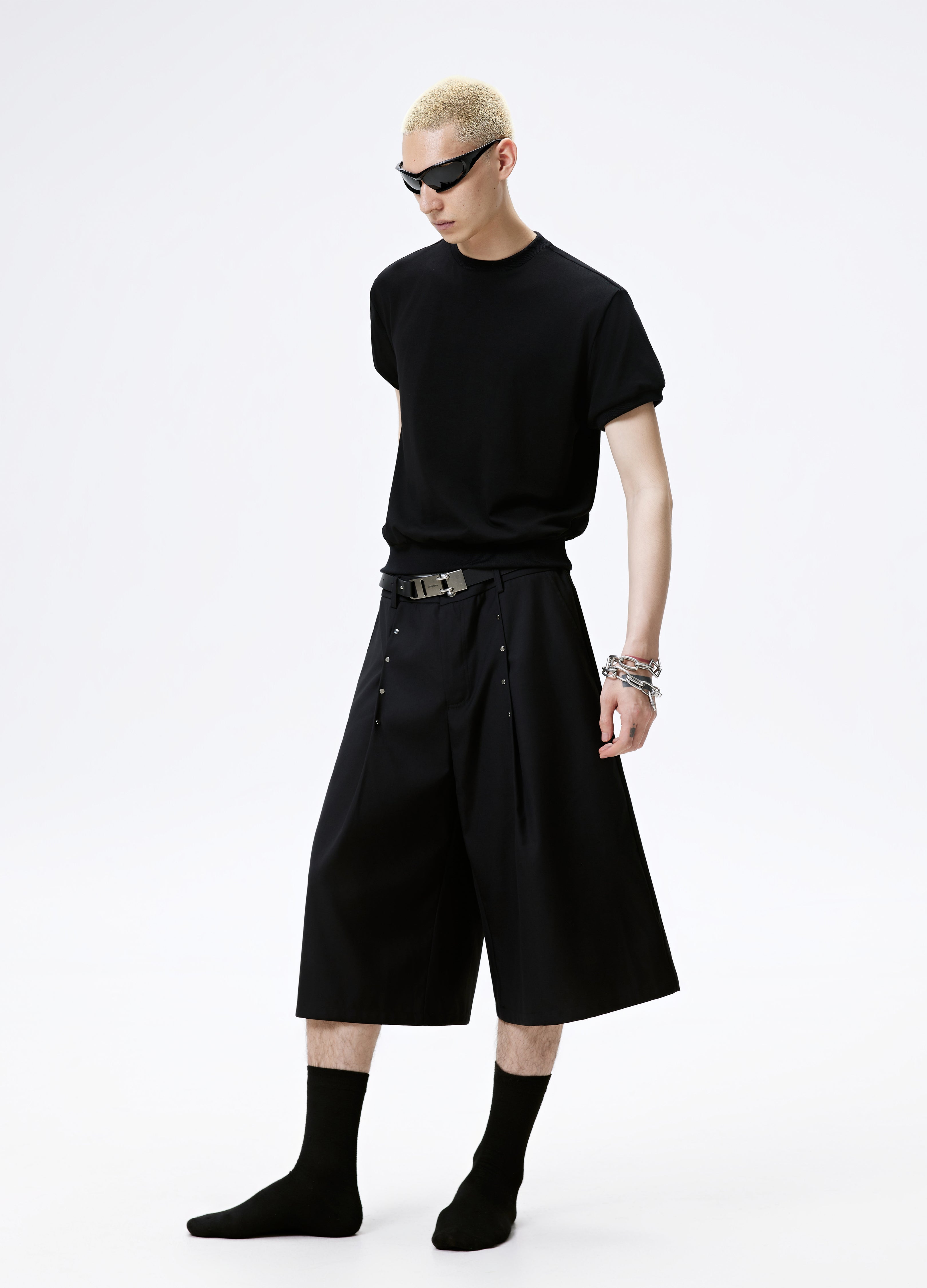 25SS STUDDED PLEAT WIDE SHORTS