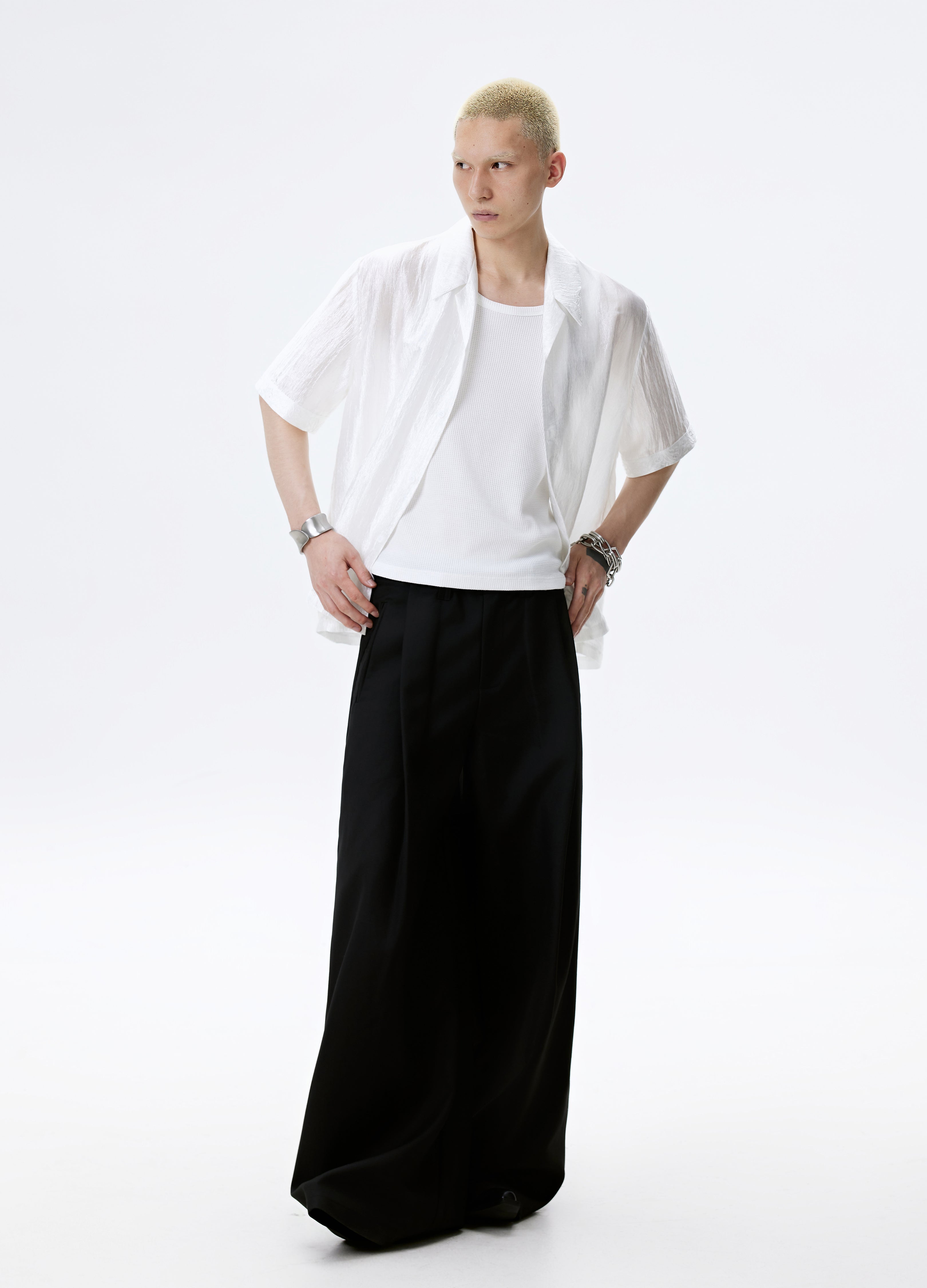 25SS WHITE BLACK TEXTURE SHINE SHIRT