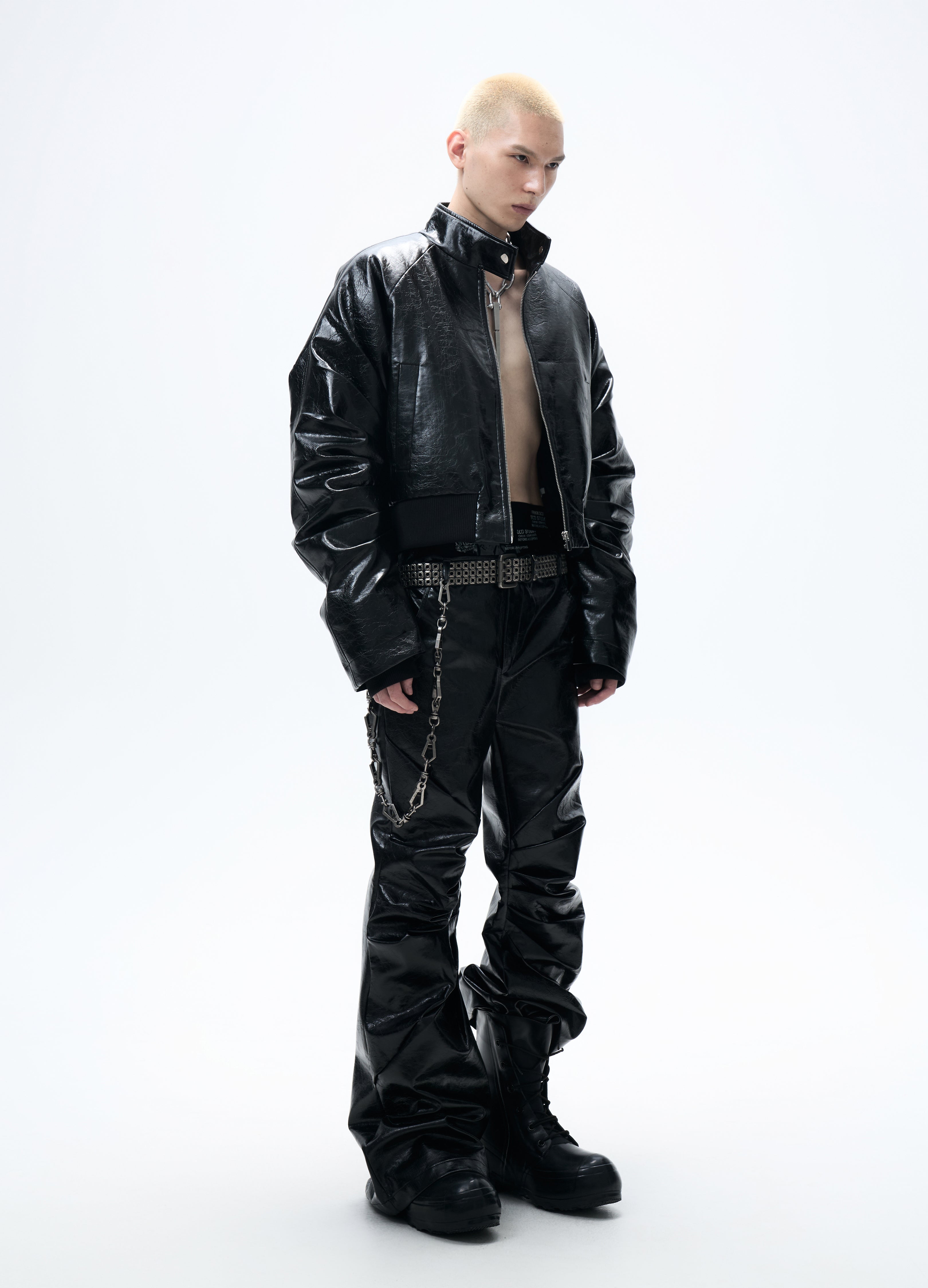 25FW PLEATED LEATHER PUFFER JACKET