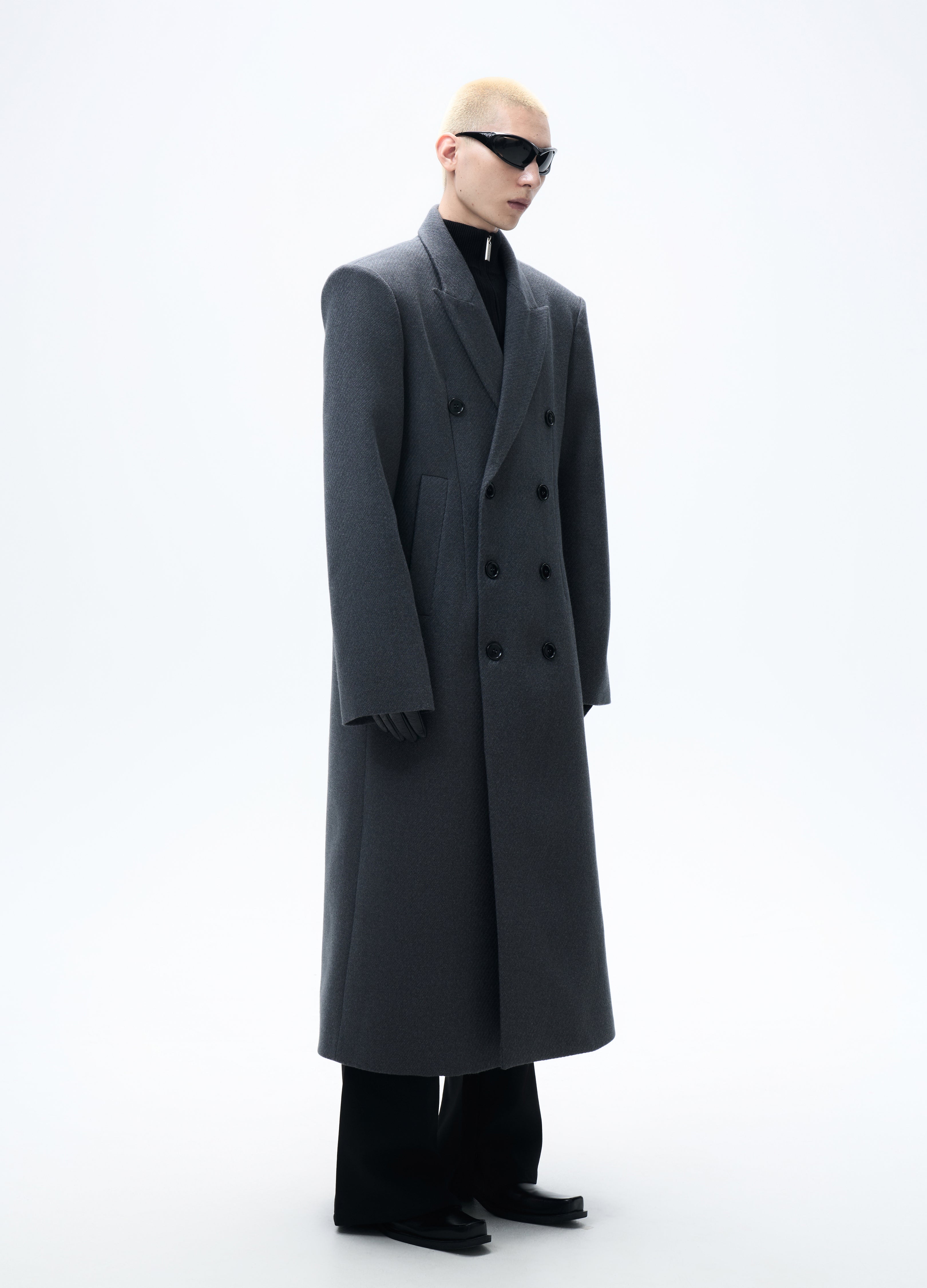 25FW GREY WAISTED WOOL OVERCOAT