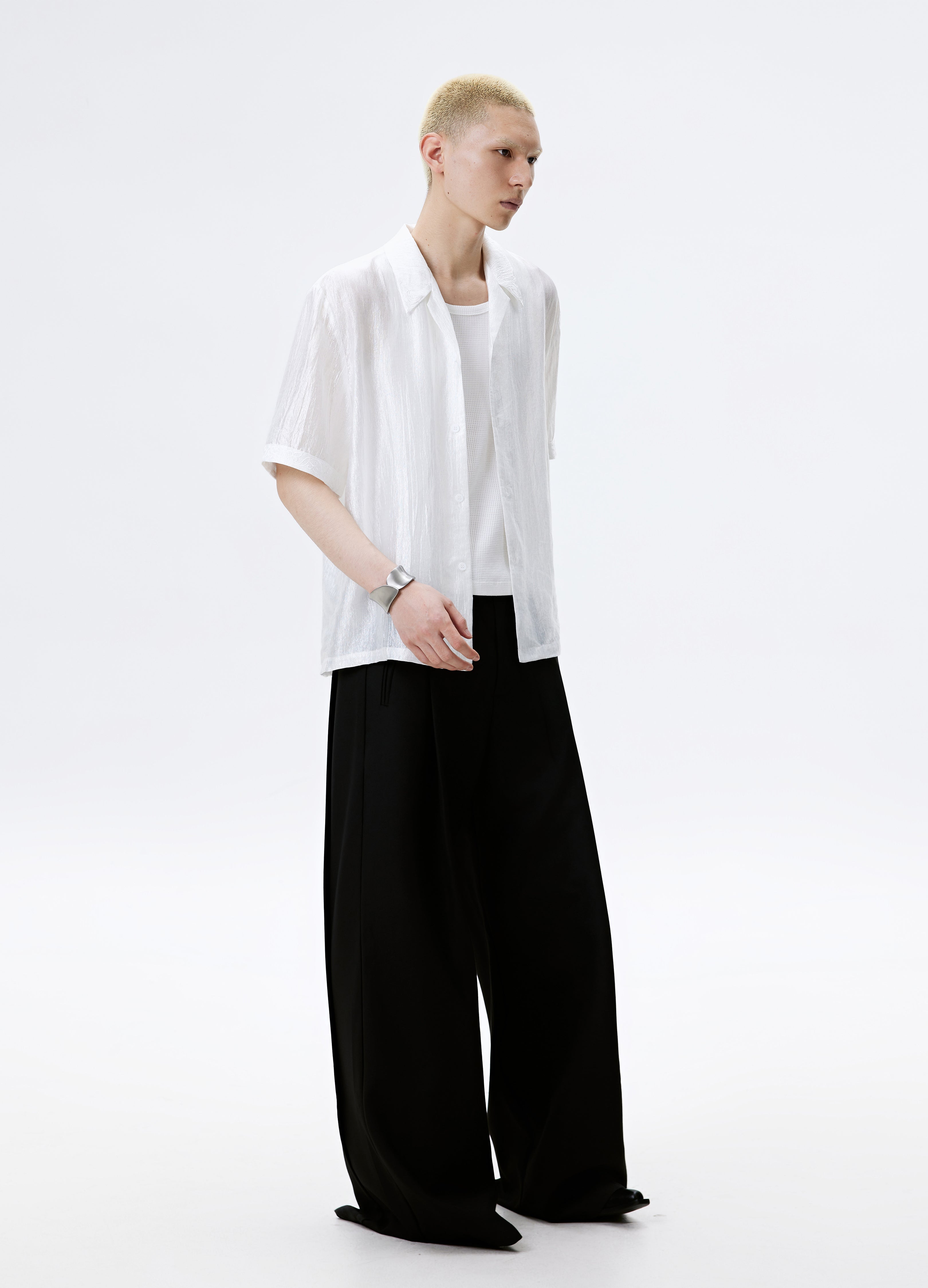 25SS WHITE BLACK TEXTURE SHINE SHIRT