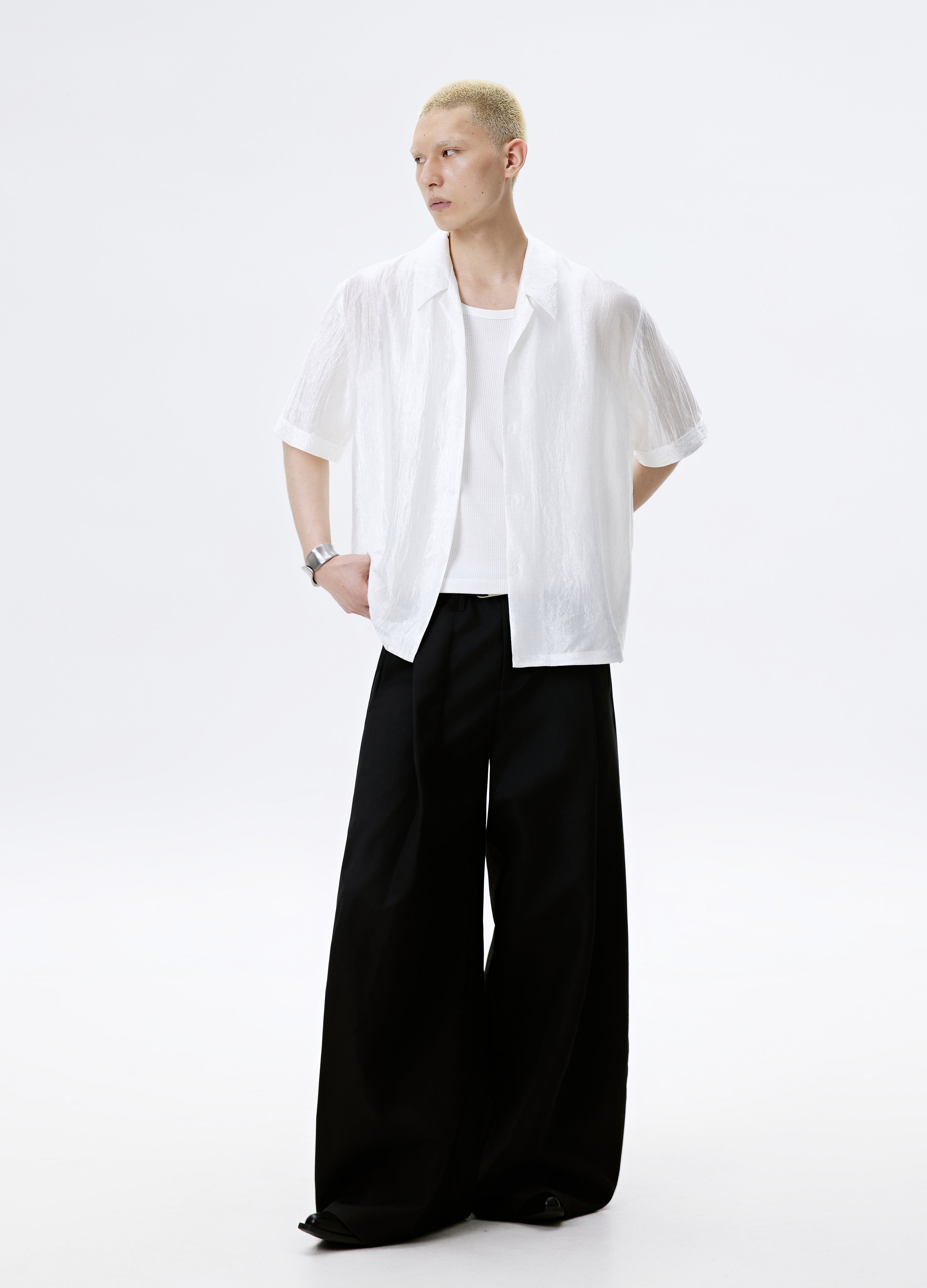 25SS WHITE BLACK TEXTURE SHINE SHIRT