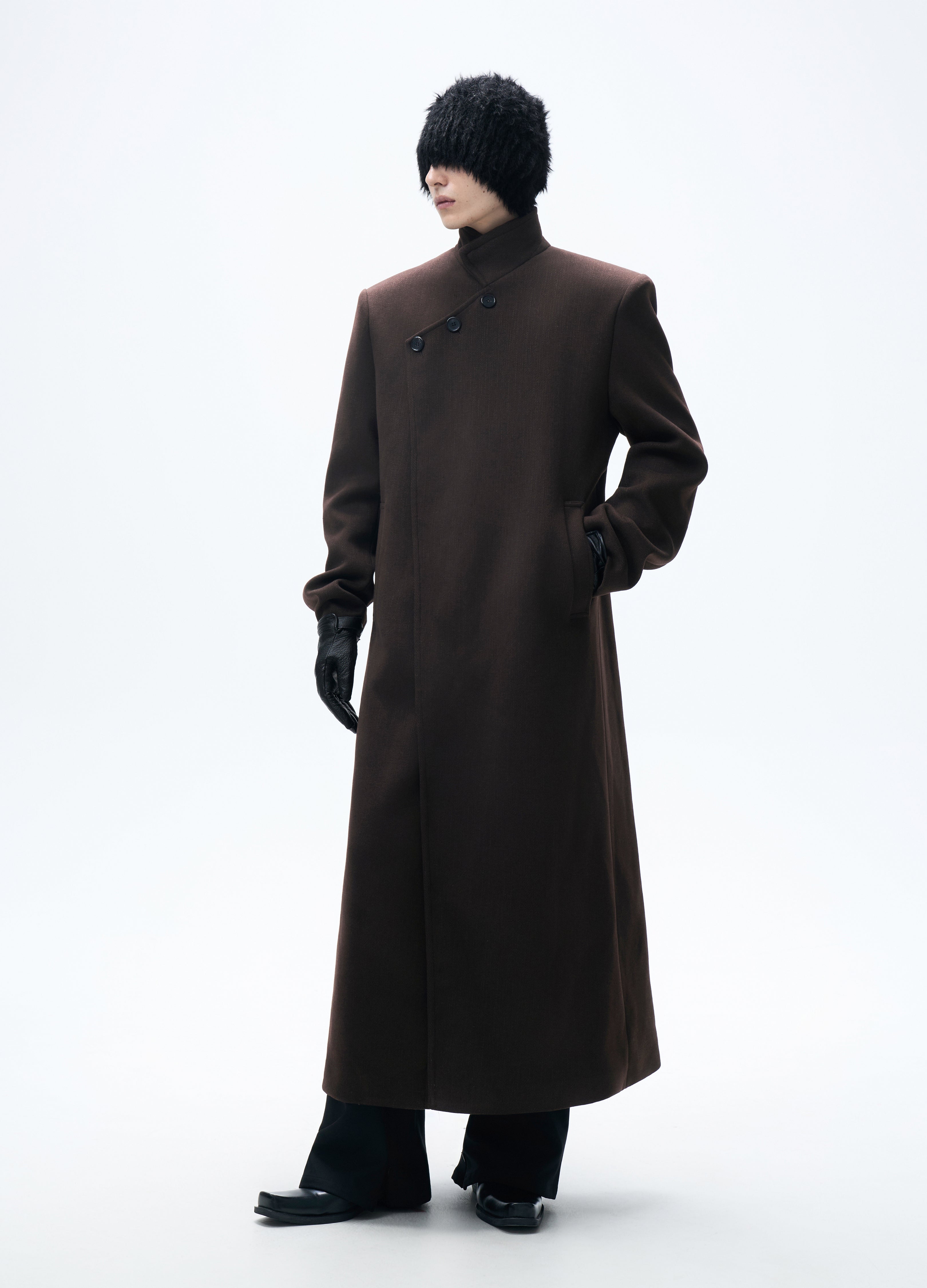 25FW CHESTNUT ASYMMETRIC WOOL COAT