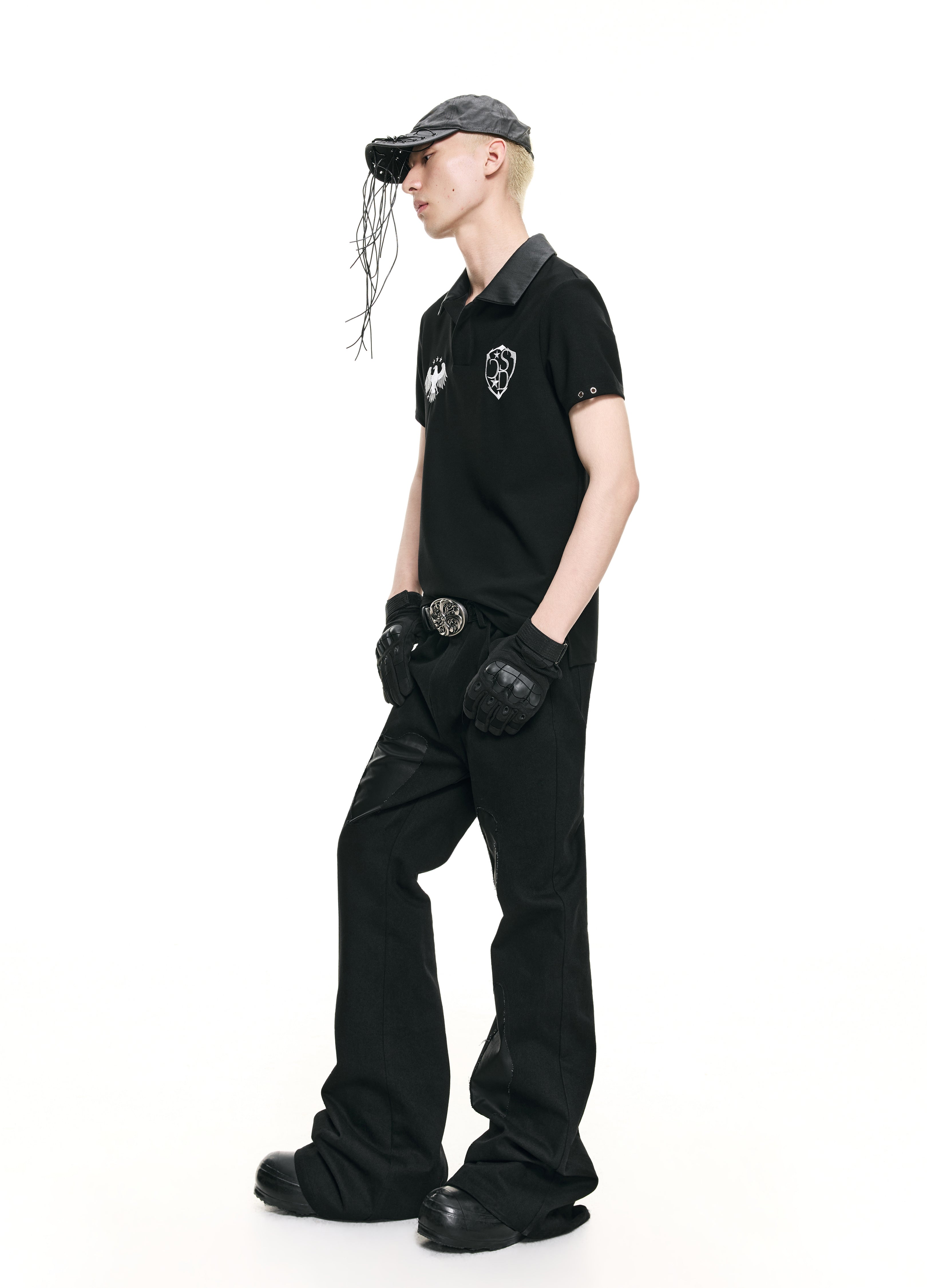 26SS LEATHER COLLAR POLO