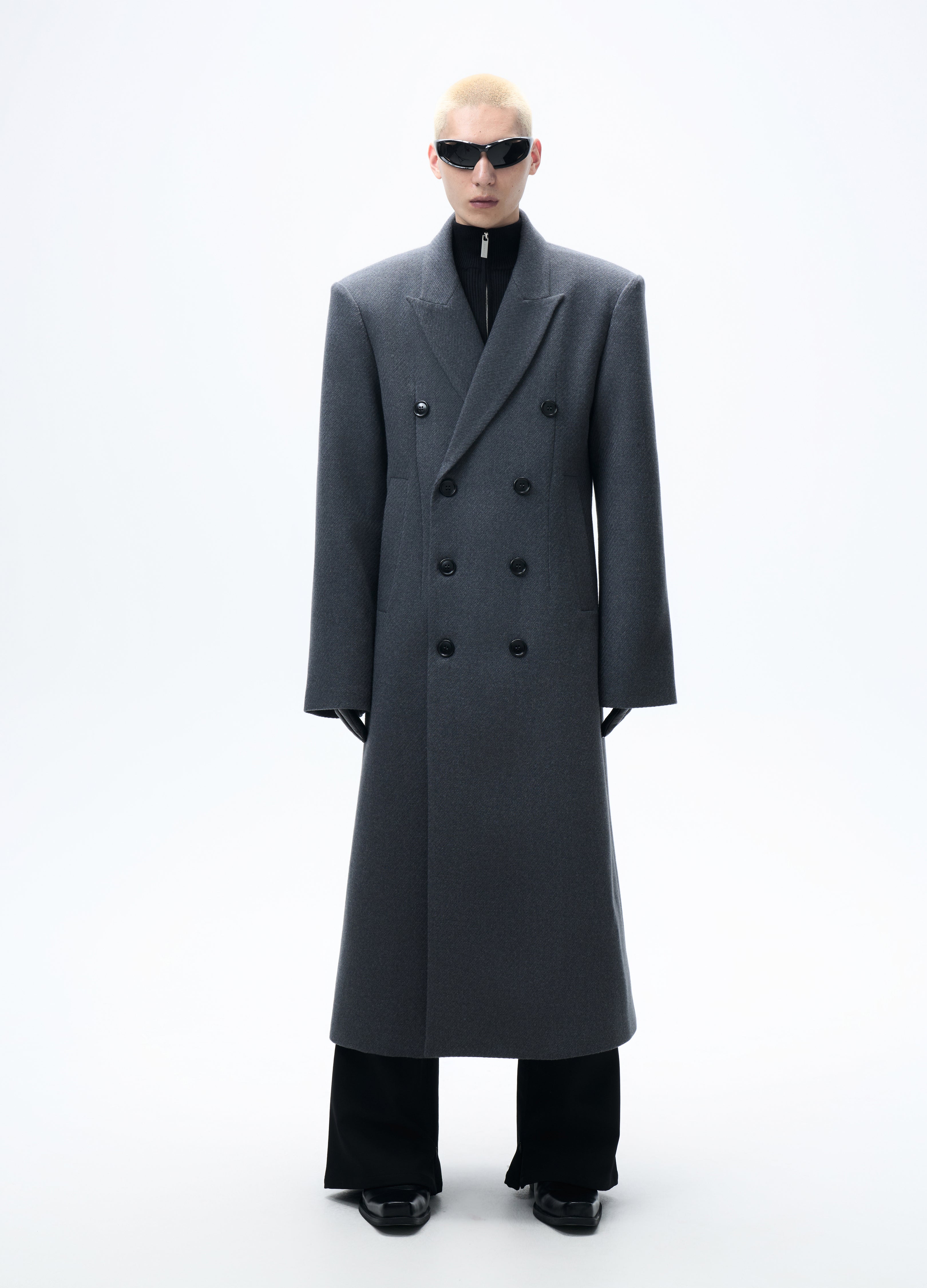 25FW GREY WAISTED WOOL OVERCOAT