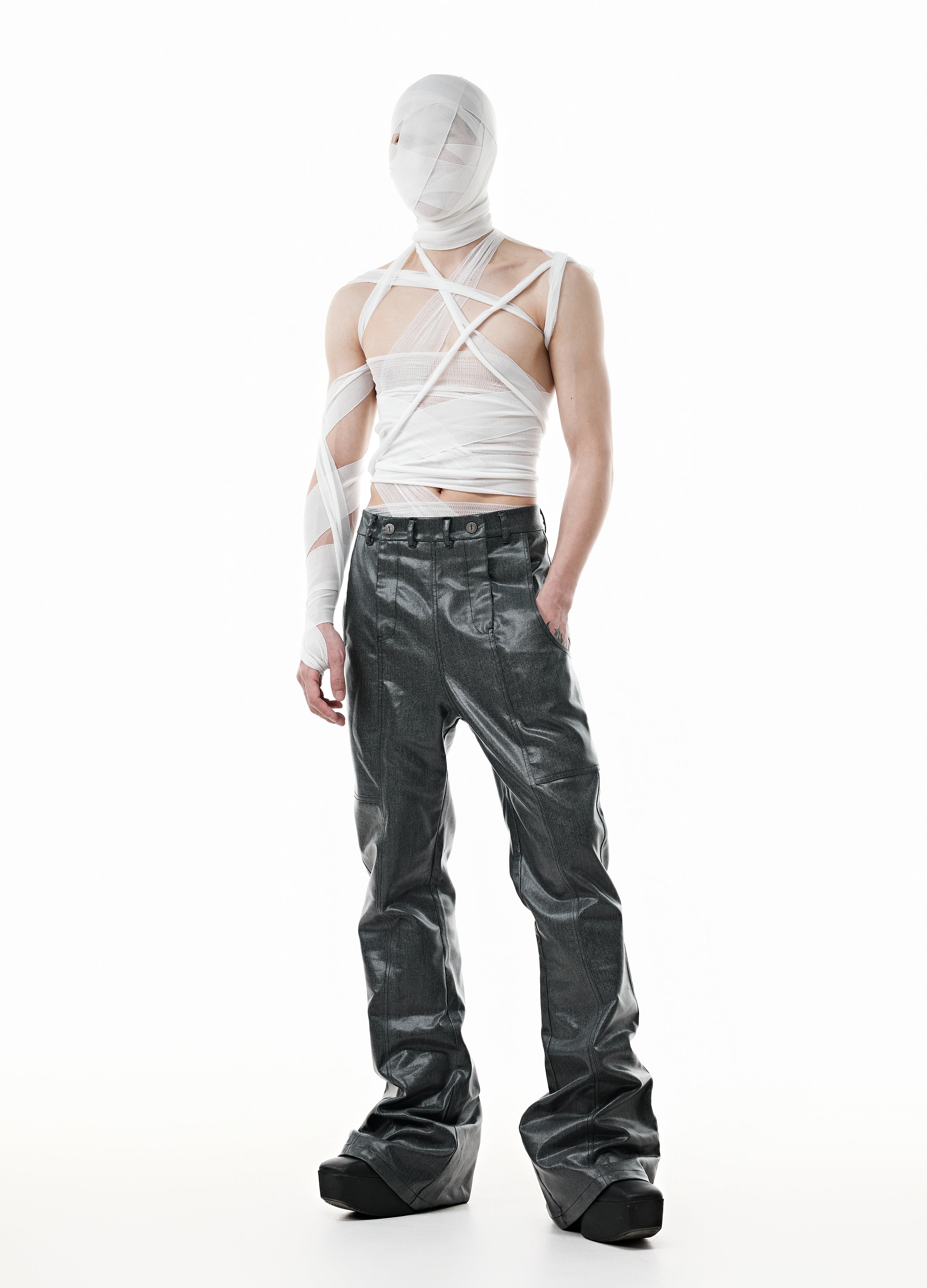 WAXED DRAPE DIVIDED PANTS