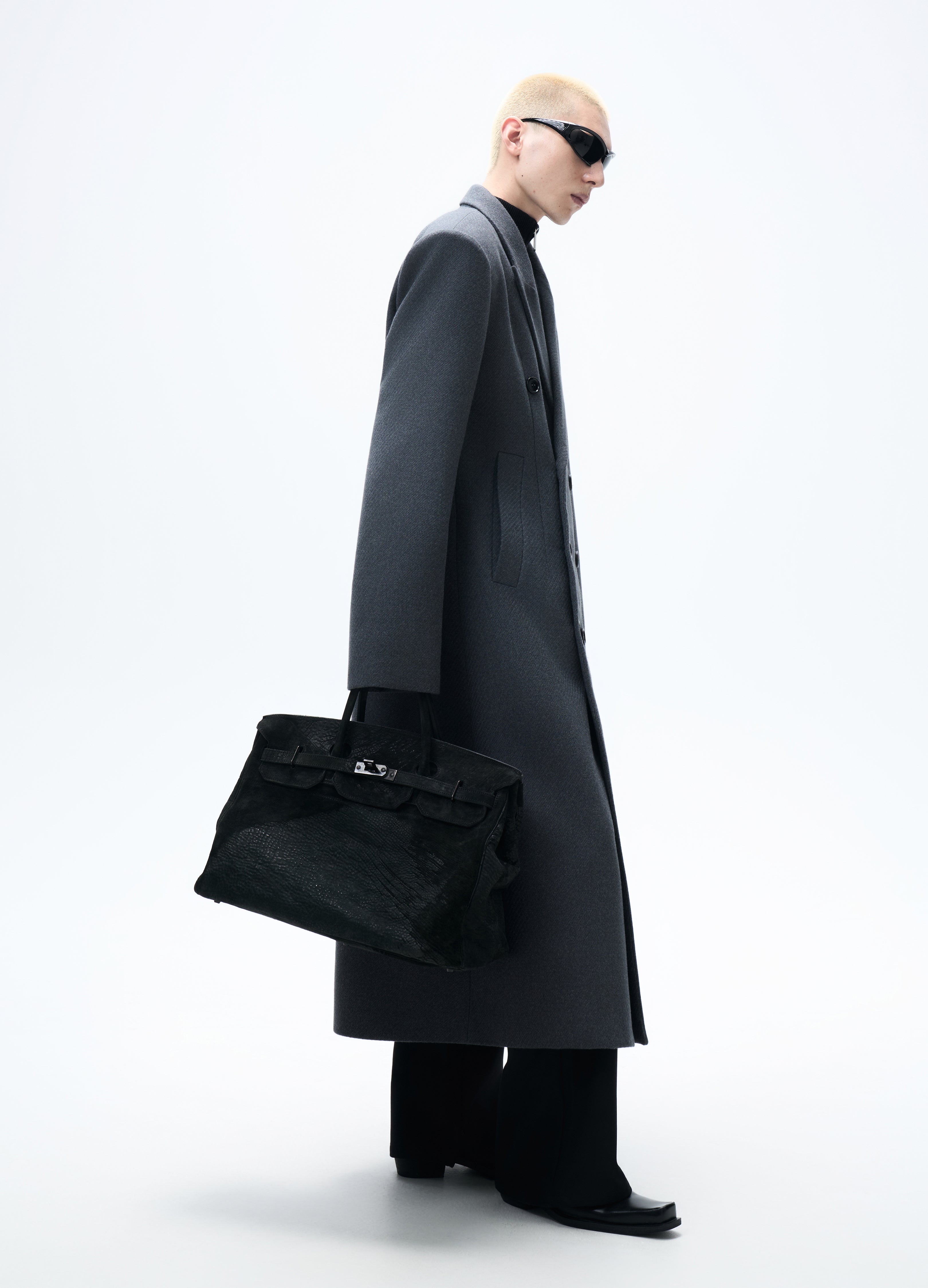 25FW GREY WAISTED WOOL OVERCOAT