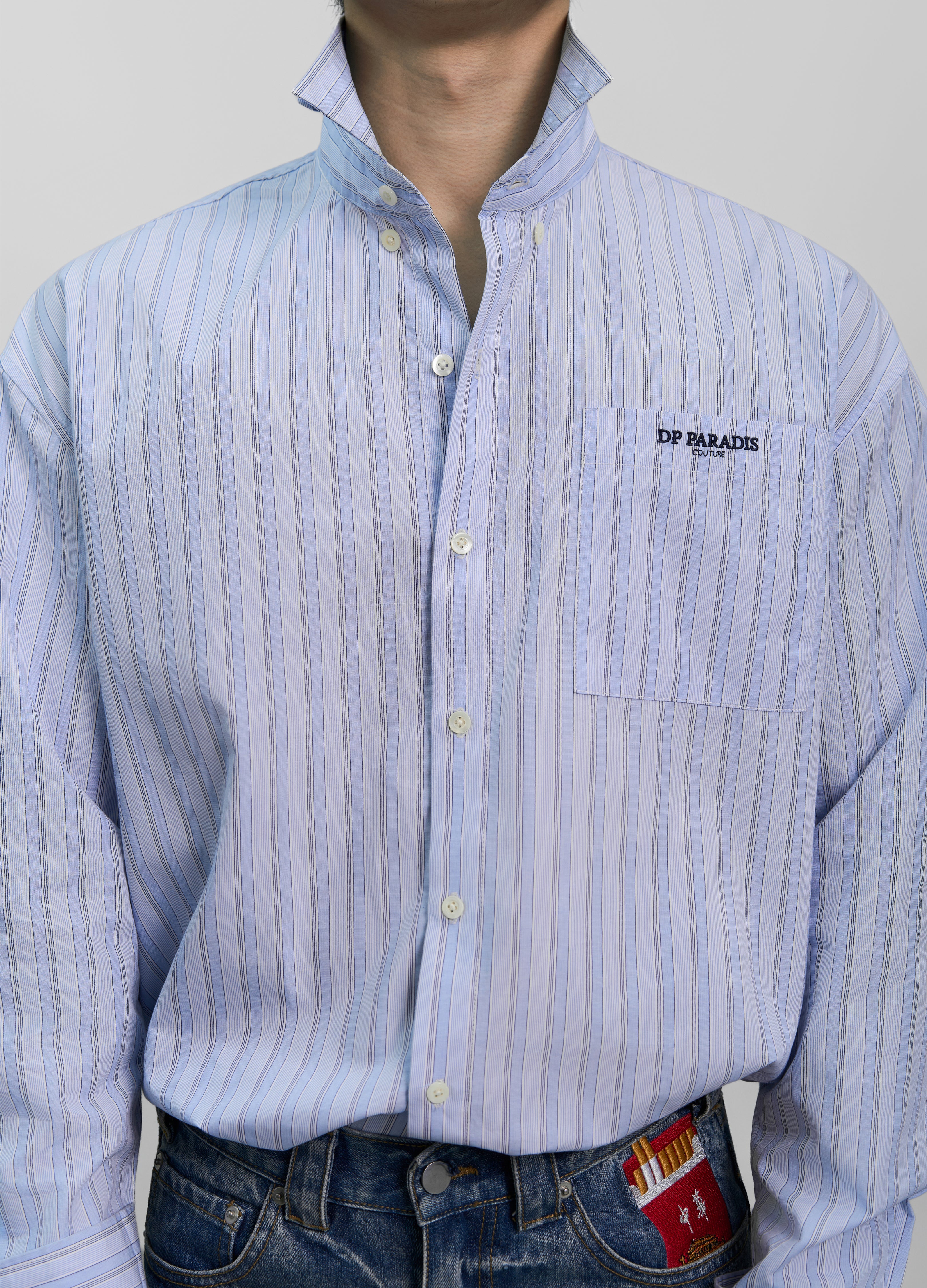 STRIPED EMBROIDERED BLUE SHIRT