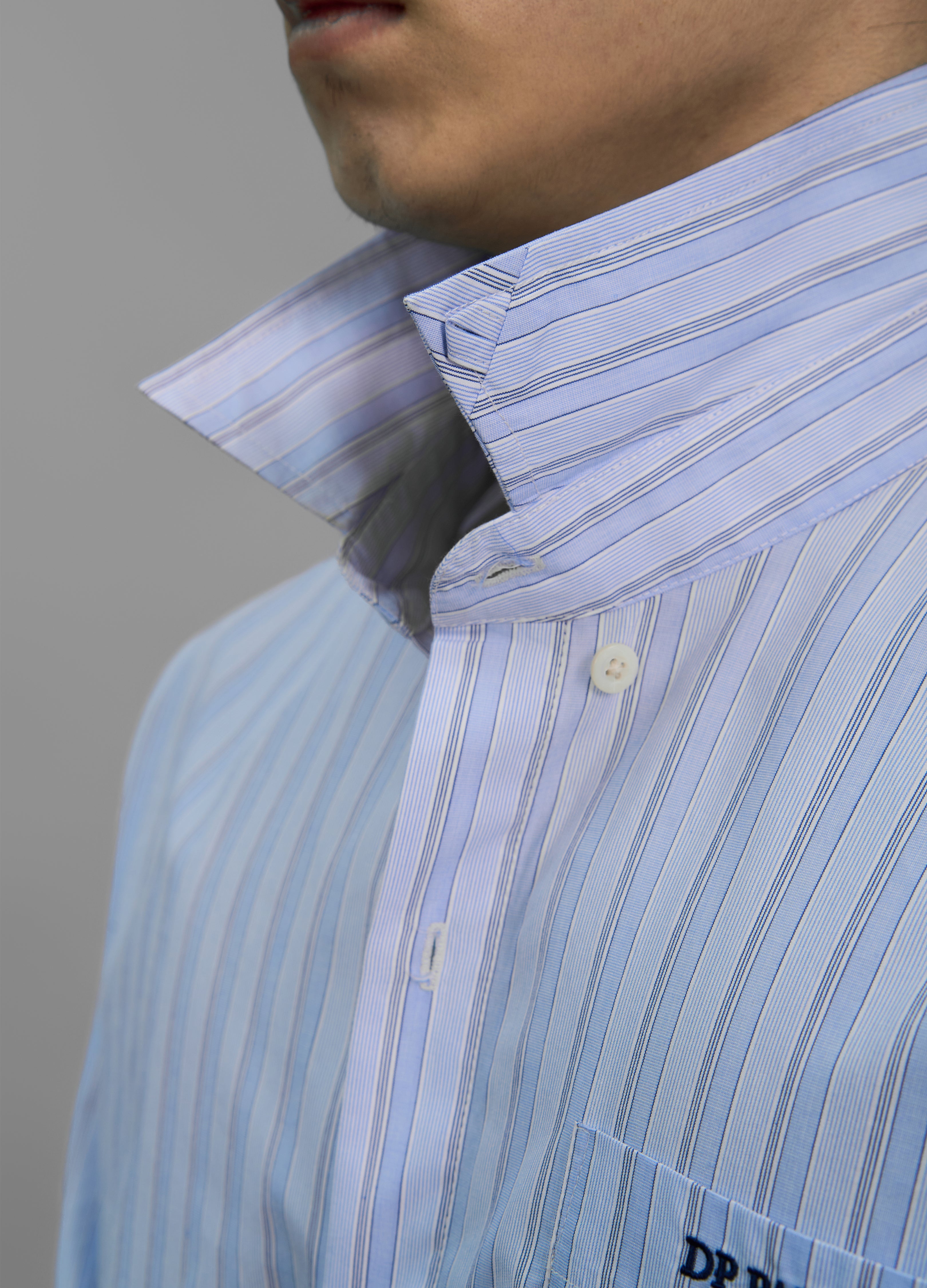 STRIPED EMBROIDERED BLUE SHIRT