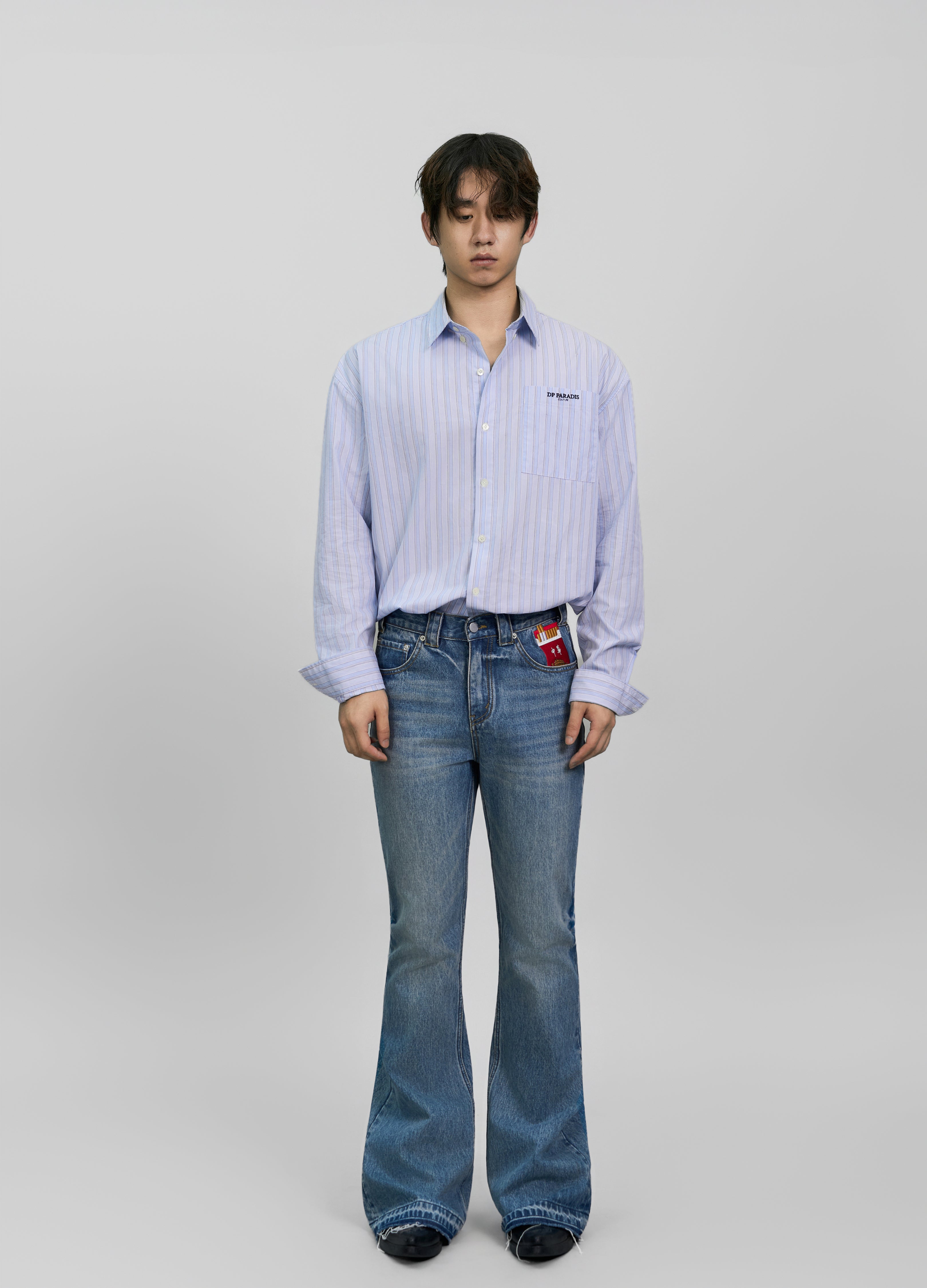 STRIPED EMBROIDERED BLUE SHIRT