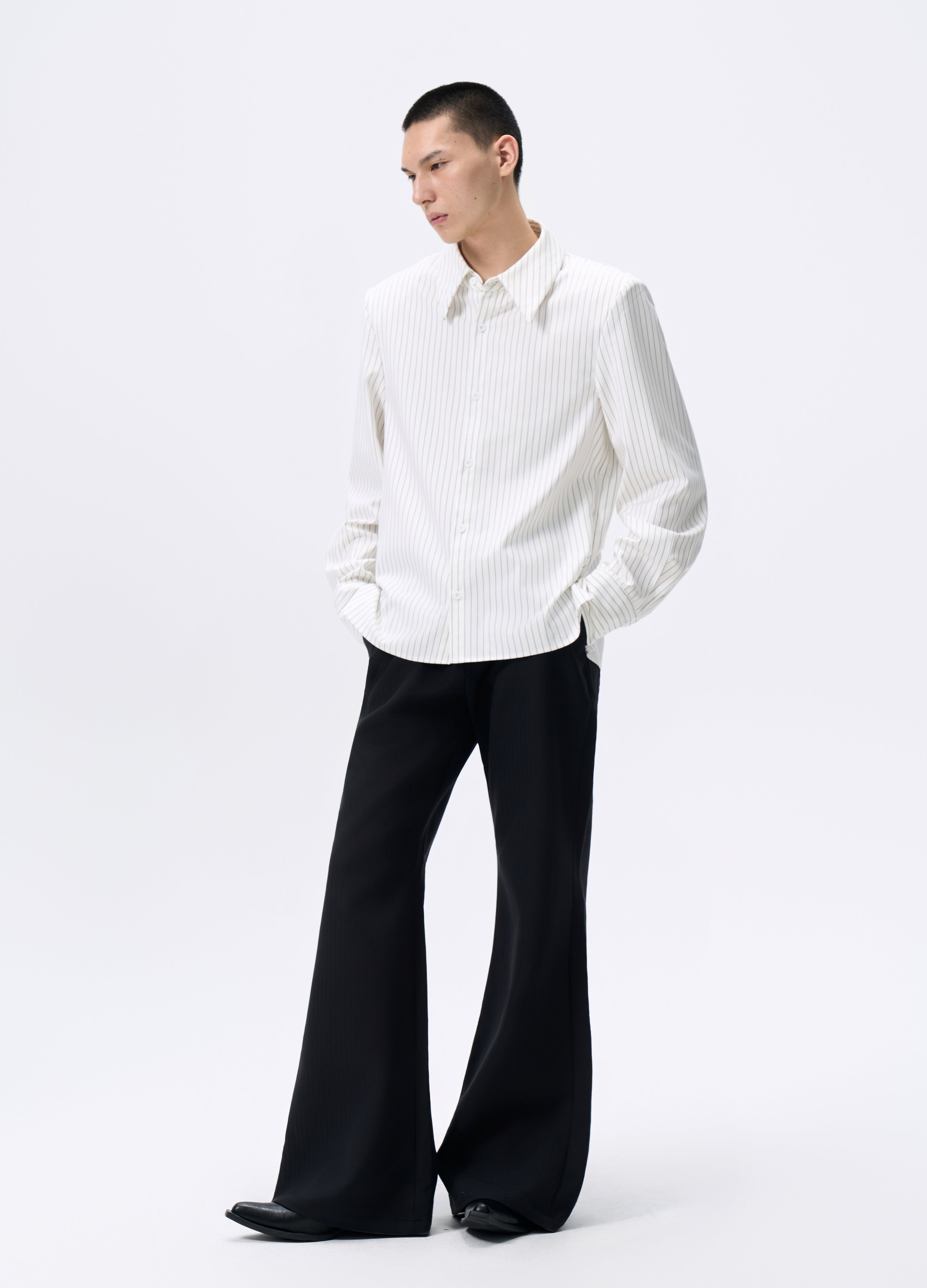 25FW STRIPED PADDED CROPPED SHIRT