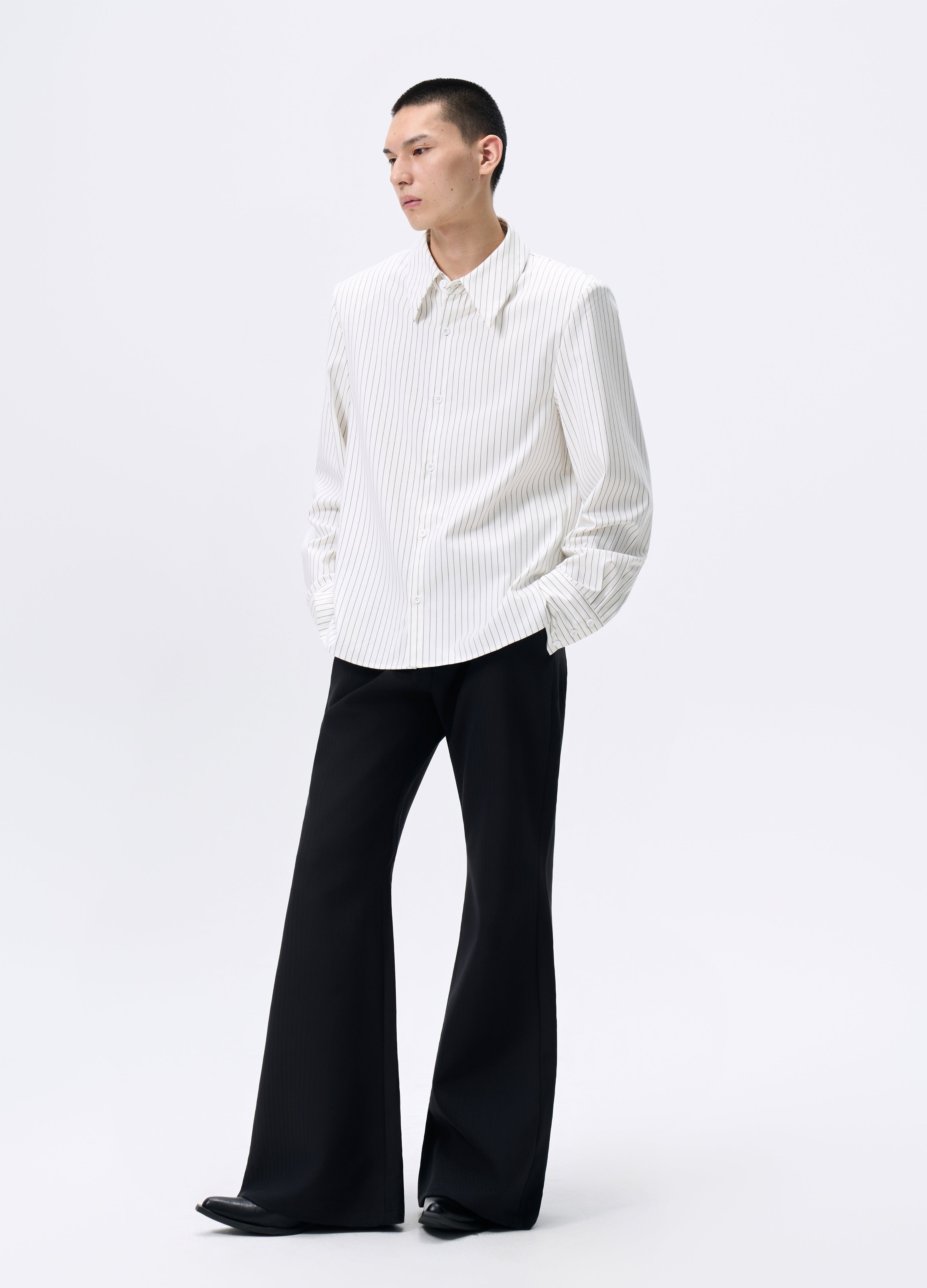 25FW STRIPED PADDED CROPPED SHIRT