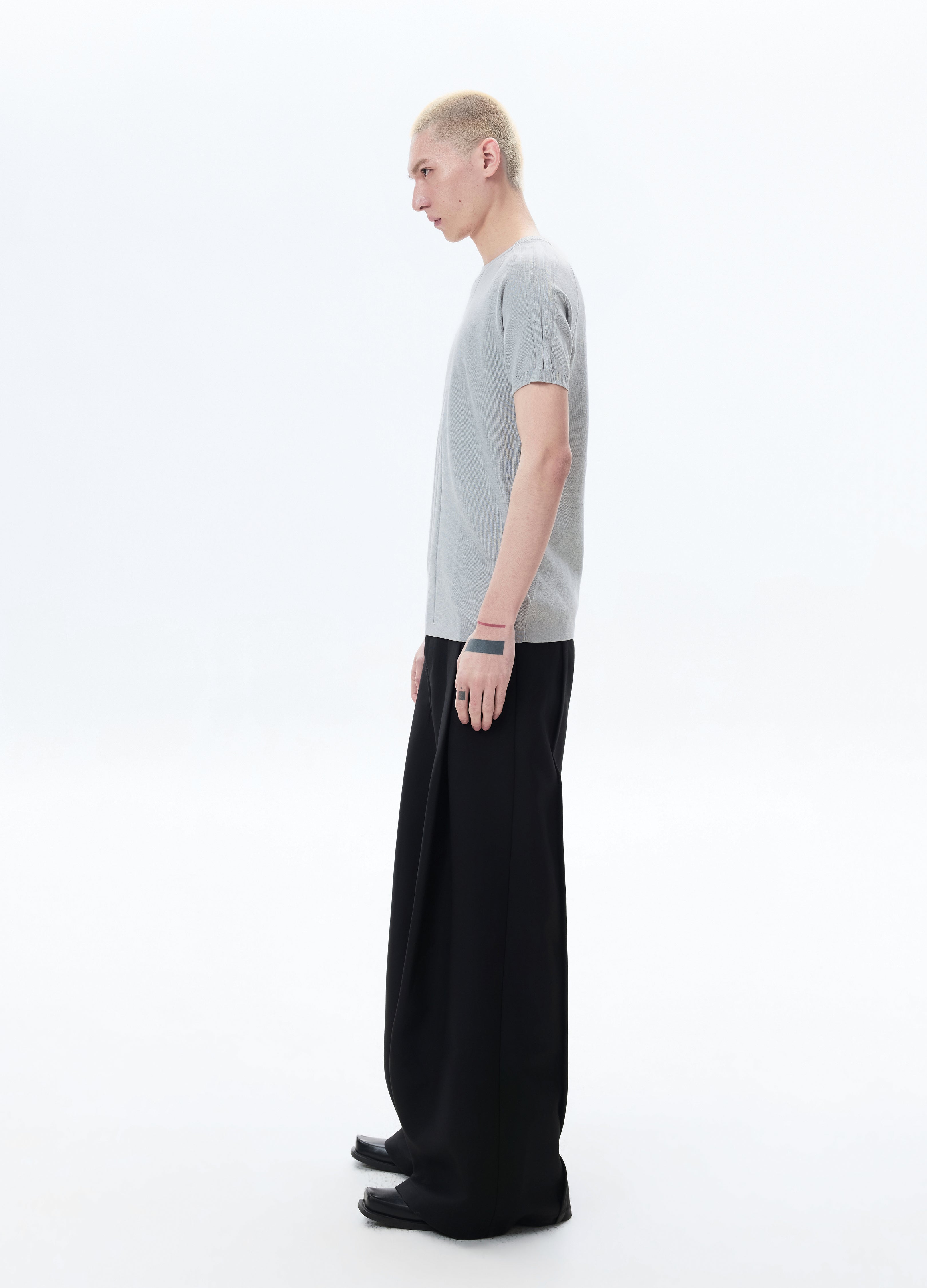 26SS GREY KNIT SHORT SLEEVE SLIM TEE