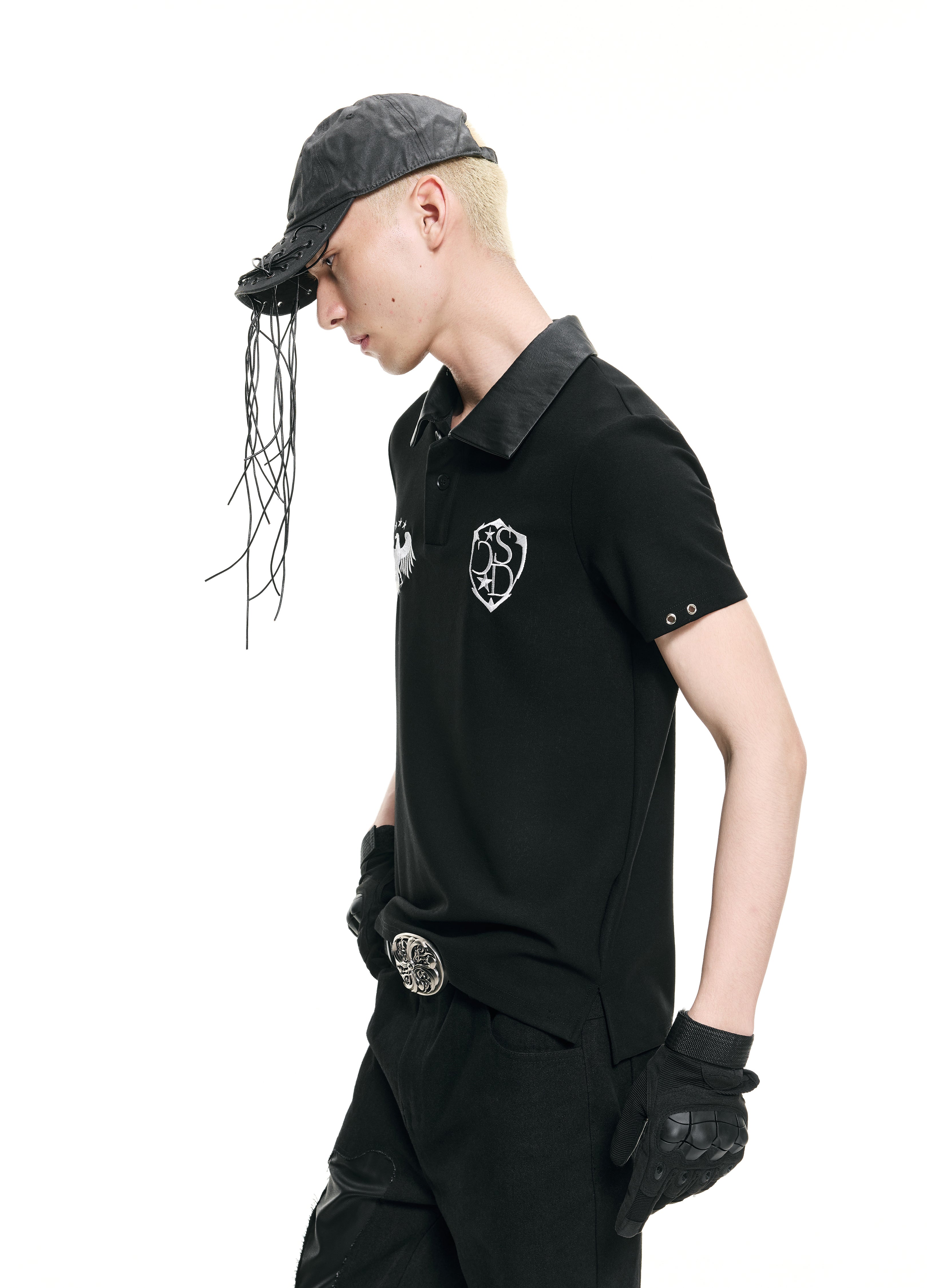 26SS LEATHER COLLAR POLO