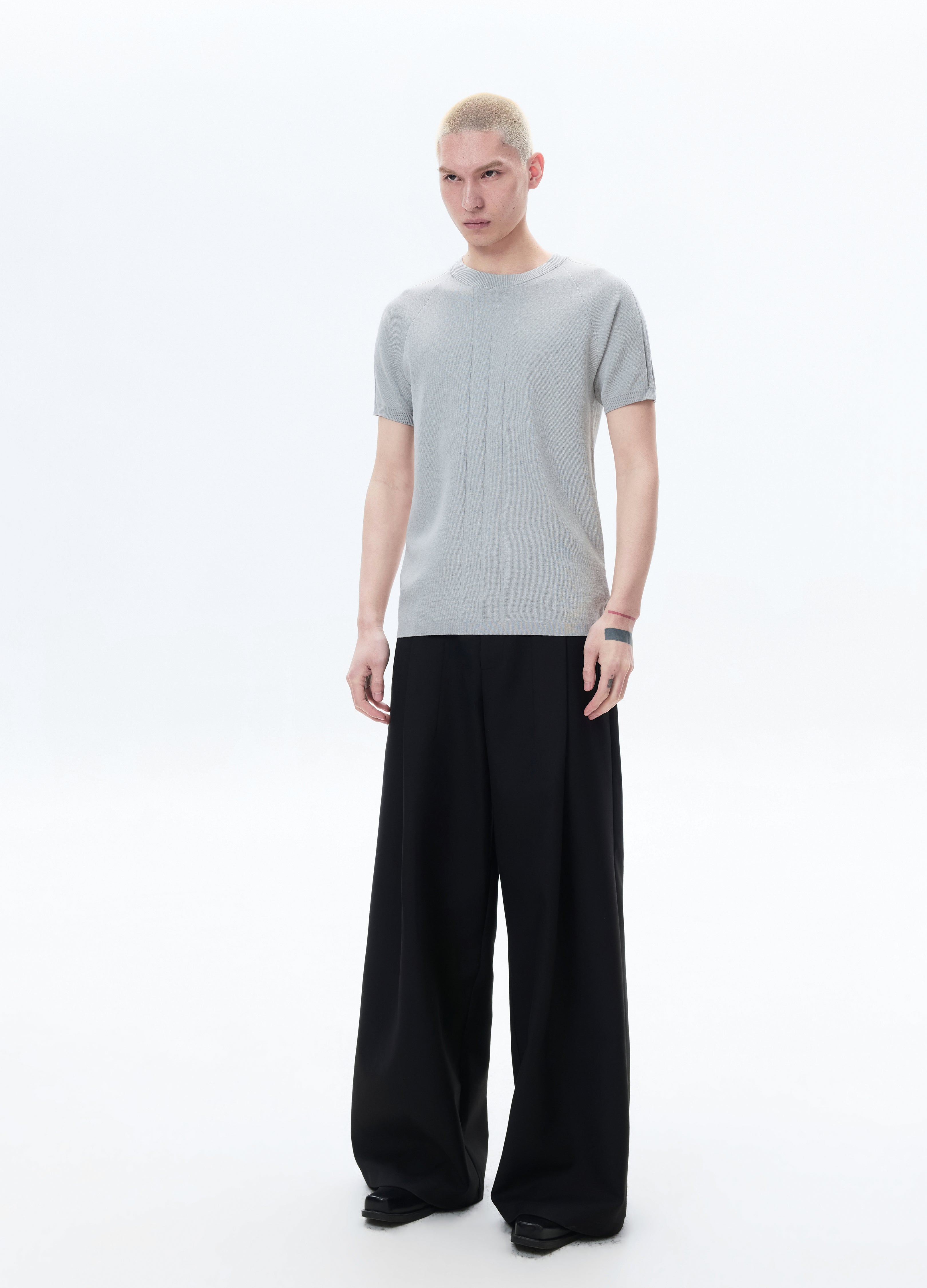26SS GREY KNIT SHORT SLEEVE SLIM TEE