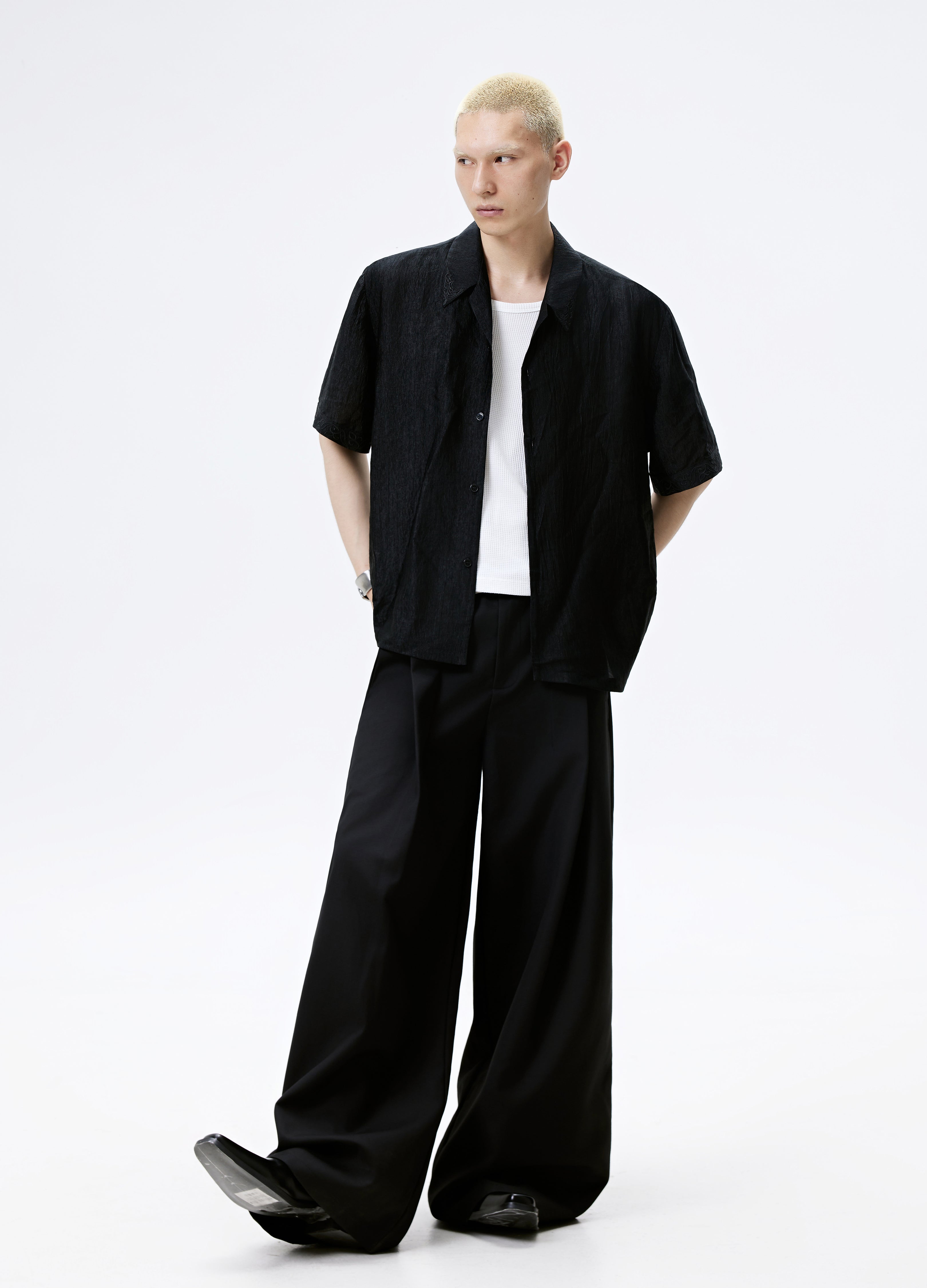 25SS WHITE BLACK TEXTURE SHINE SHIRT