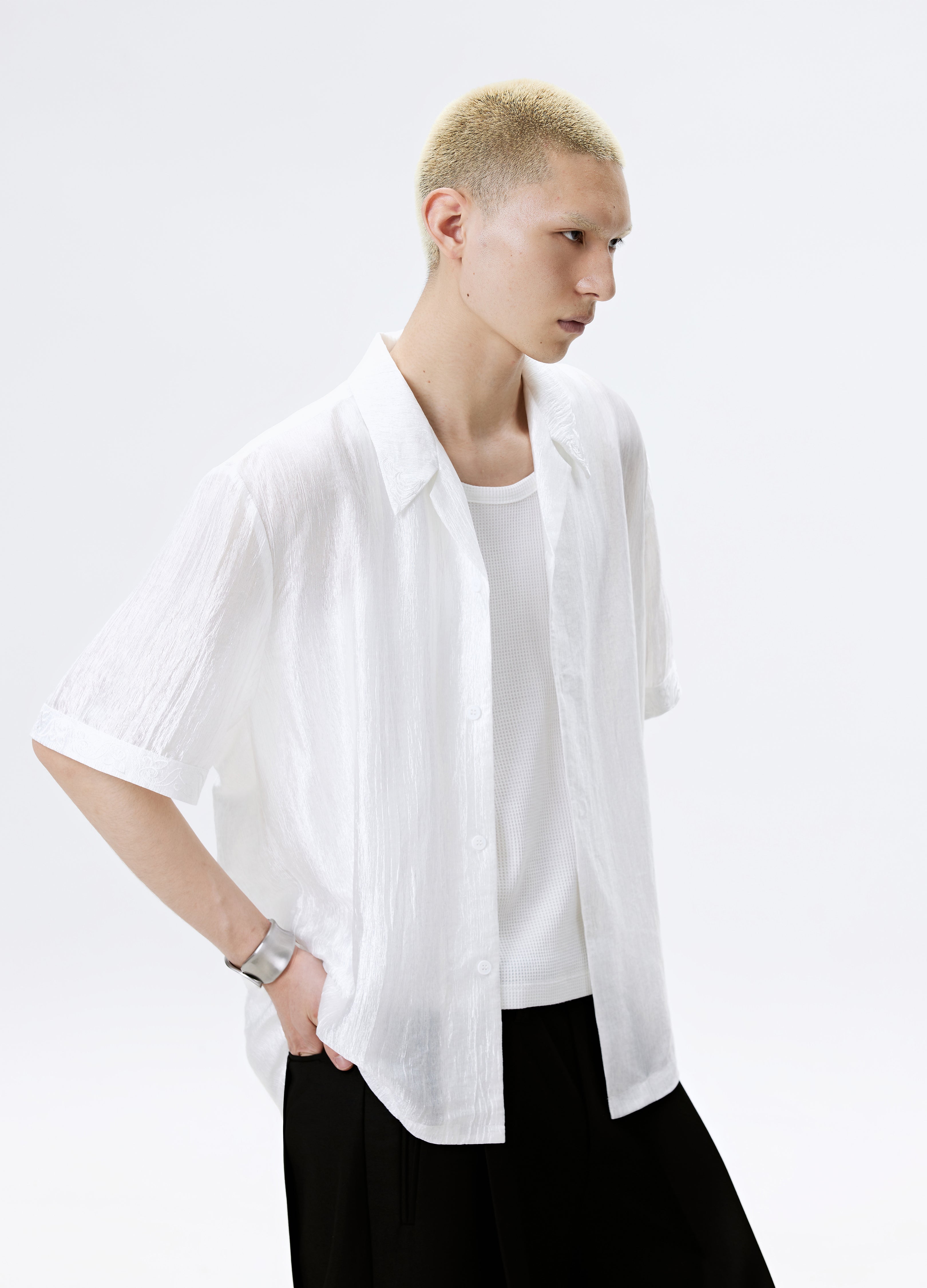 25SS WHITE BLACK TEXTURE SHINE SHIRT