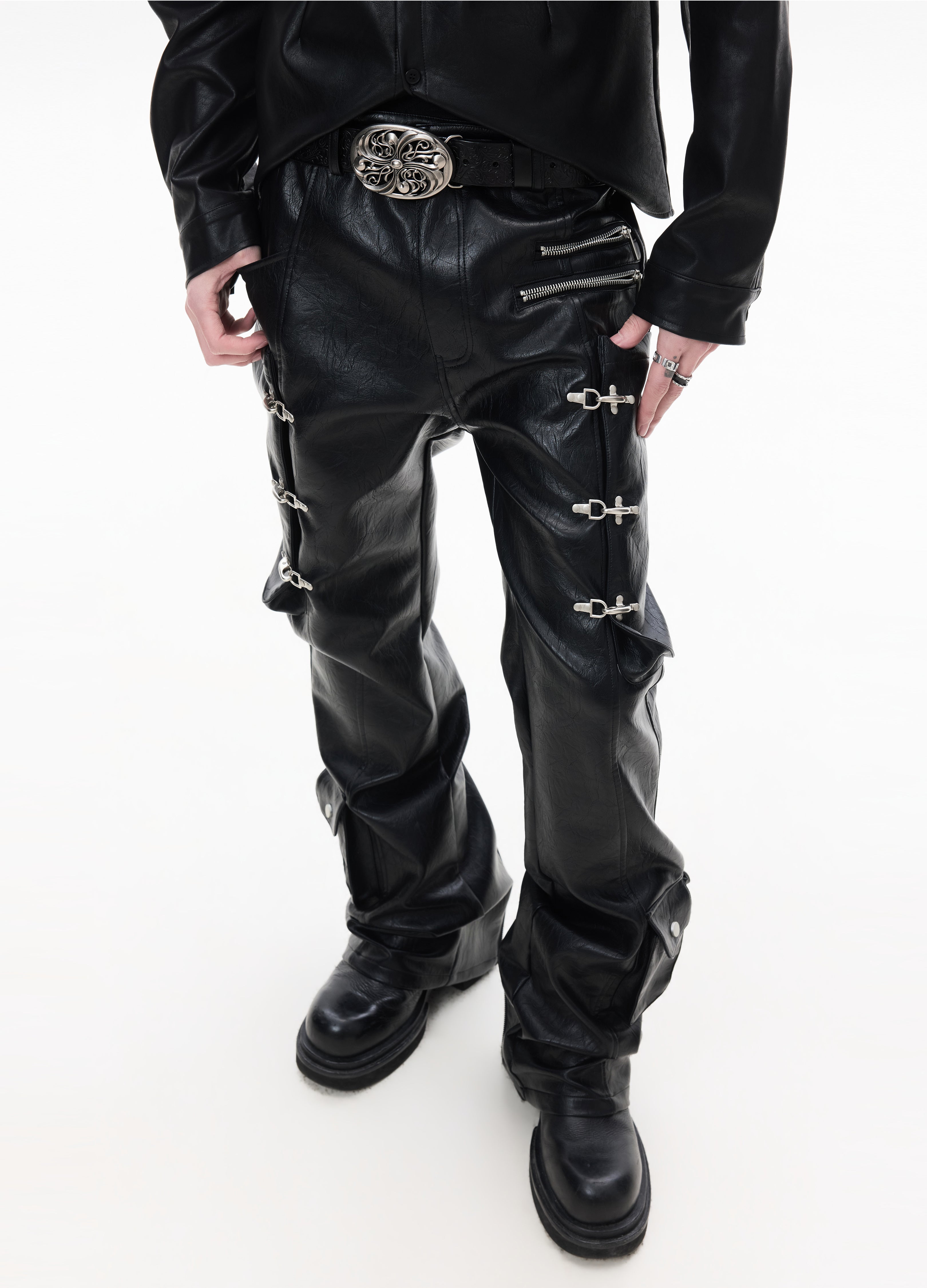 26SS BULLET FLARE LEATHER PANTS