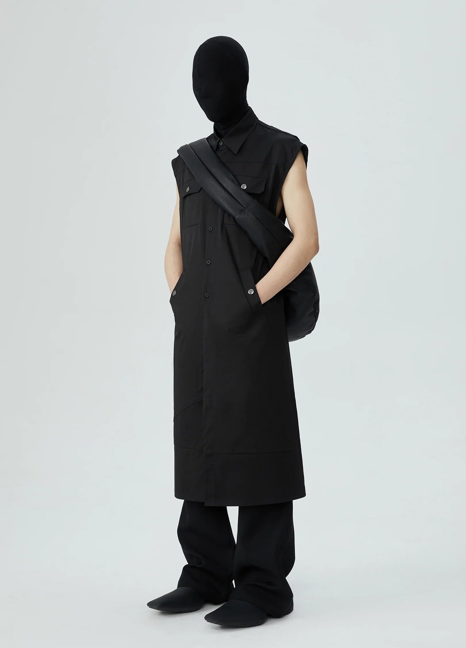 23SS Black Cascade Hollow Overshirt