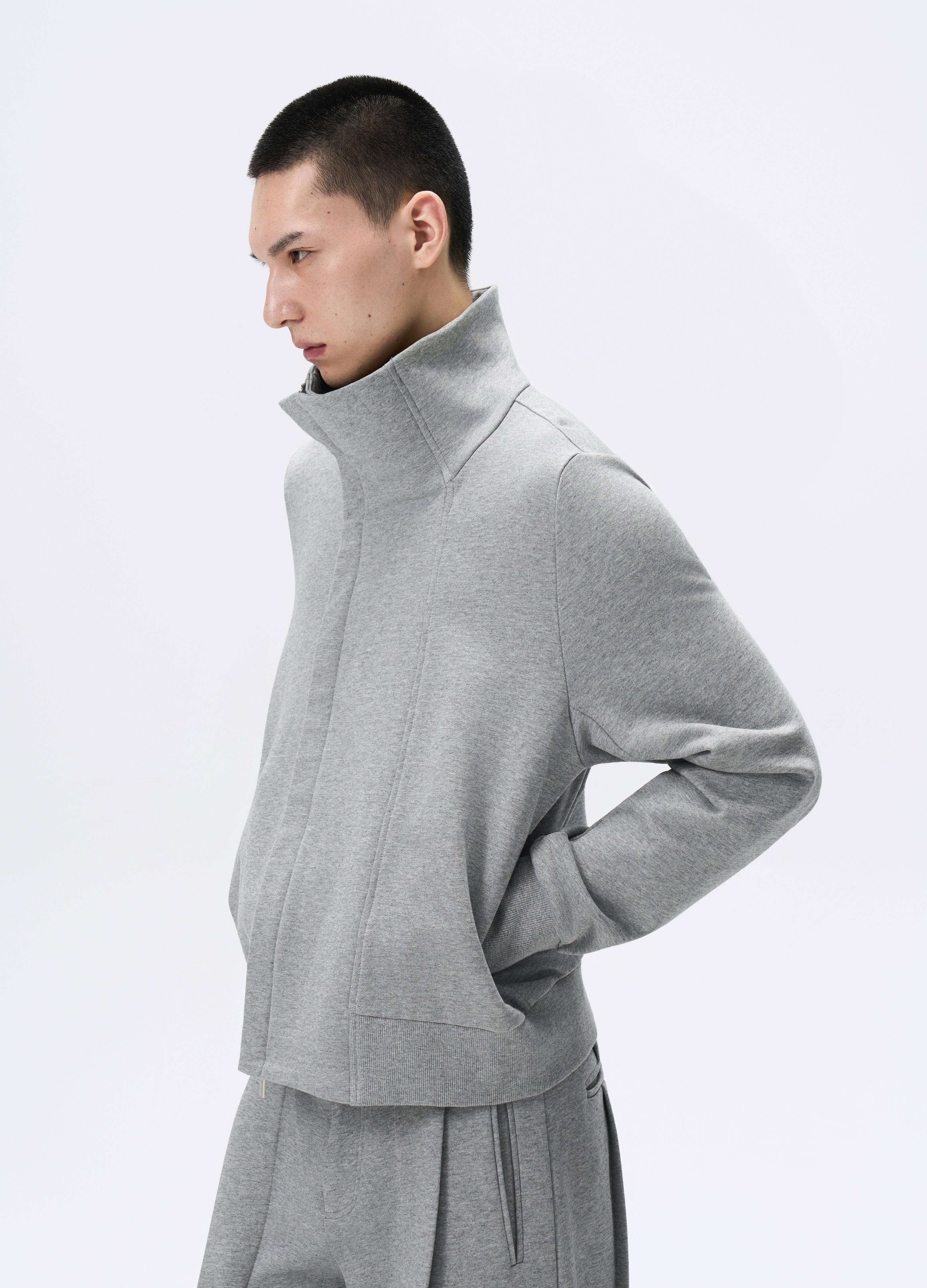 25FW GREY ZIP CROPPED JACKET