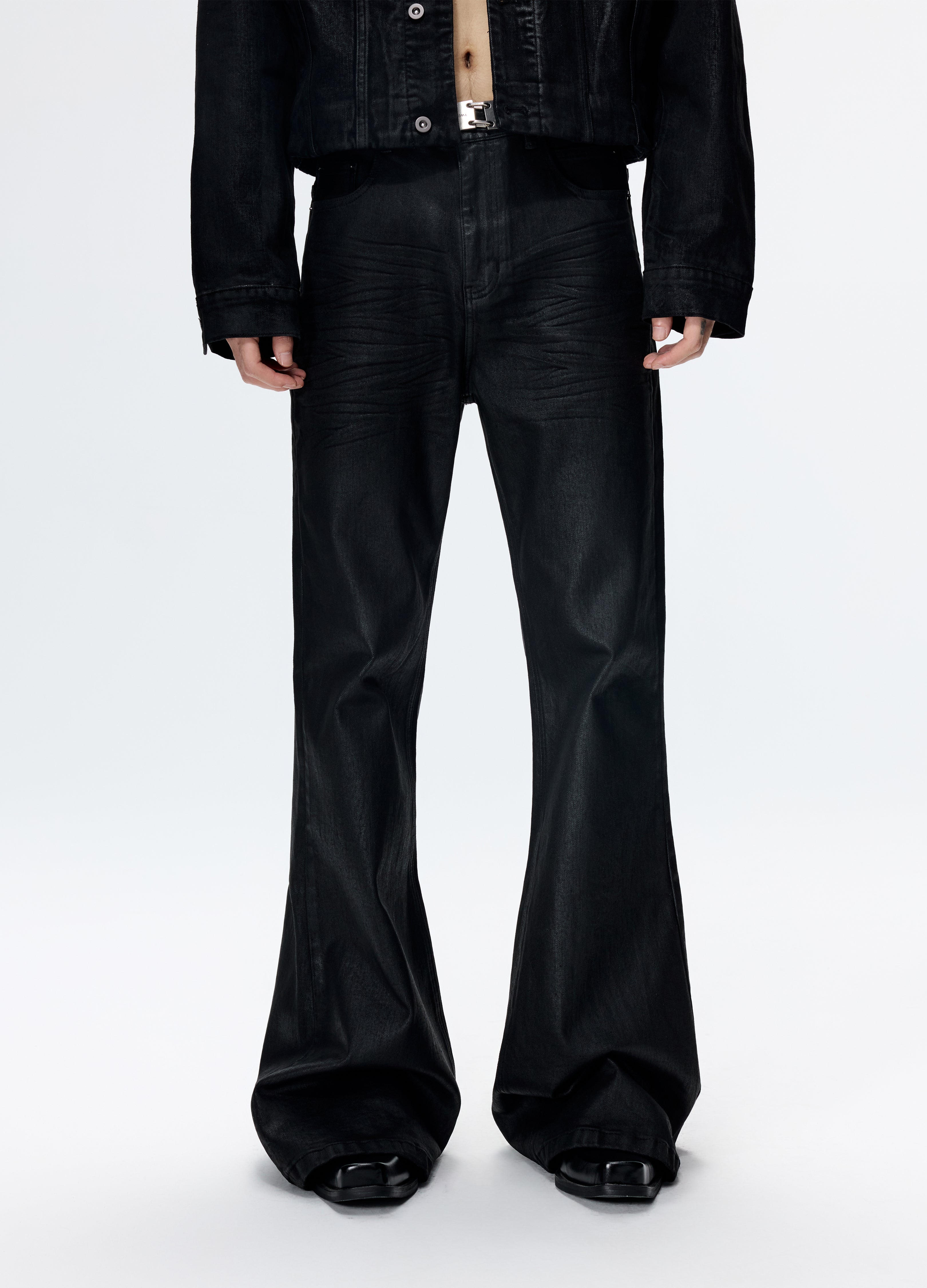 25FW WAXED FLARE DENIM TROUSERS