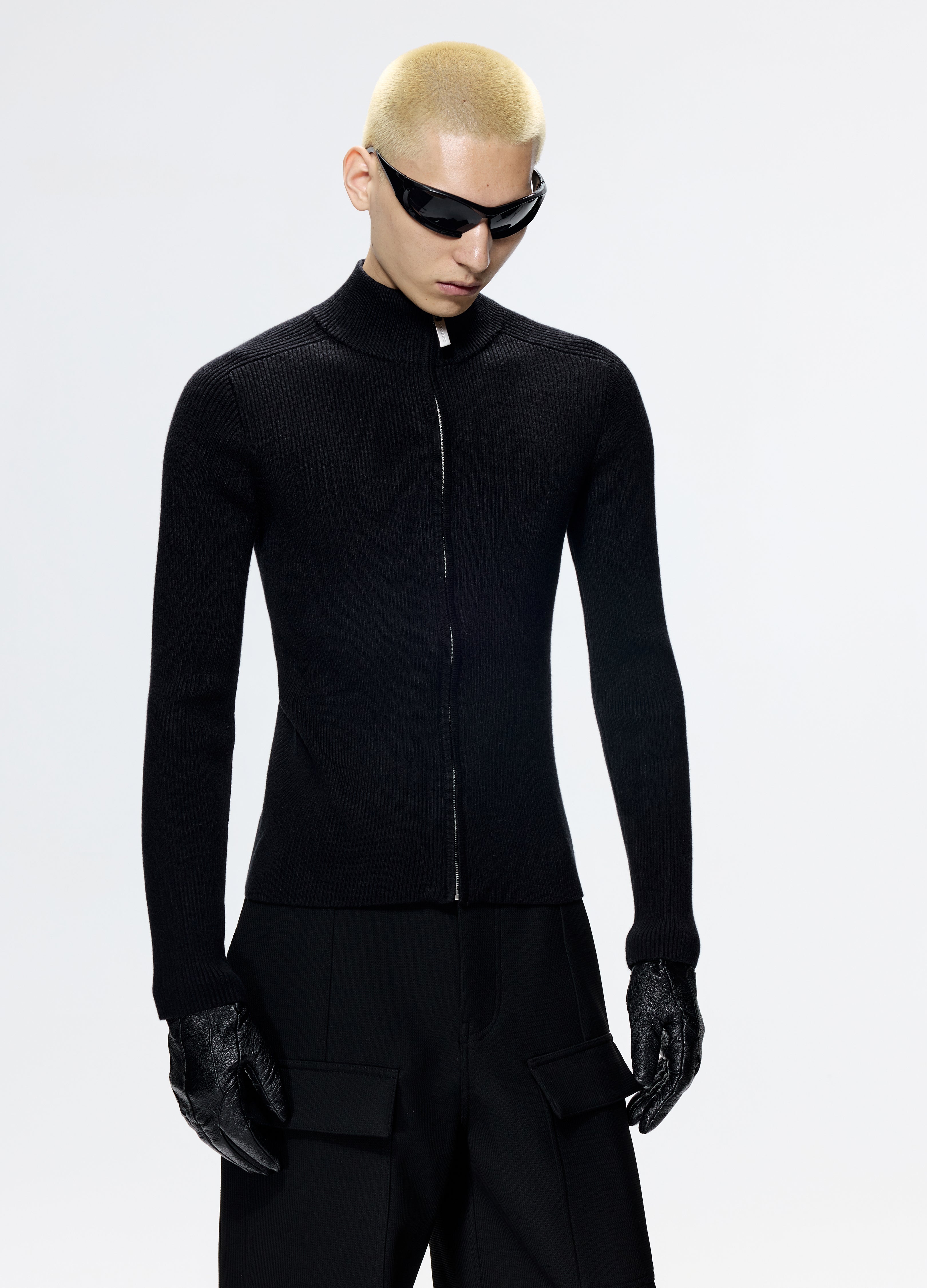 25FW FITTED BLACK KNIT CARDIGAN