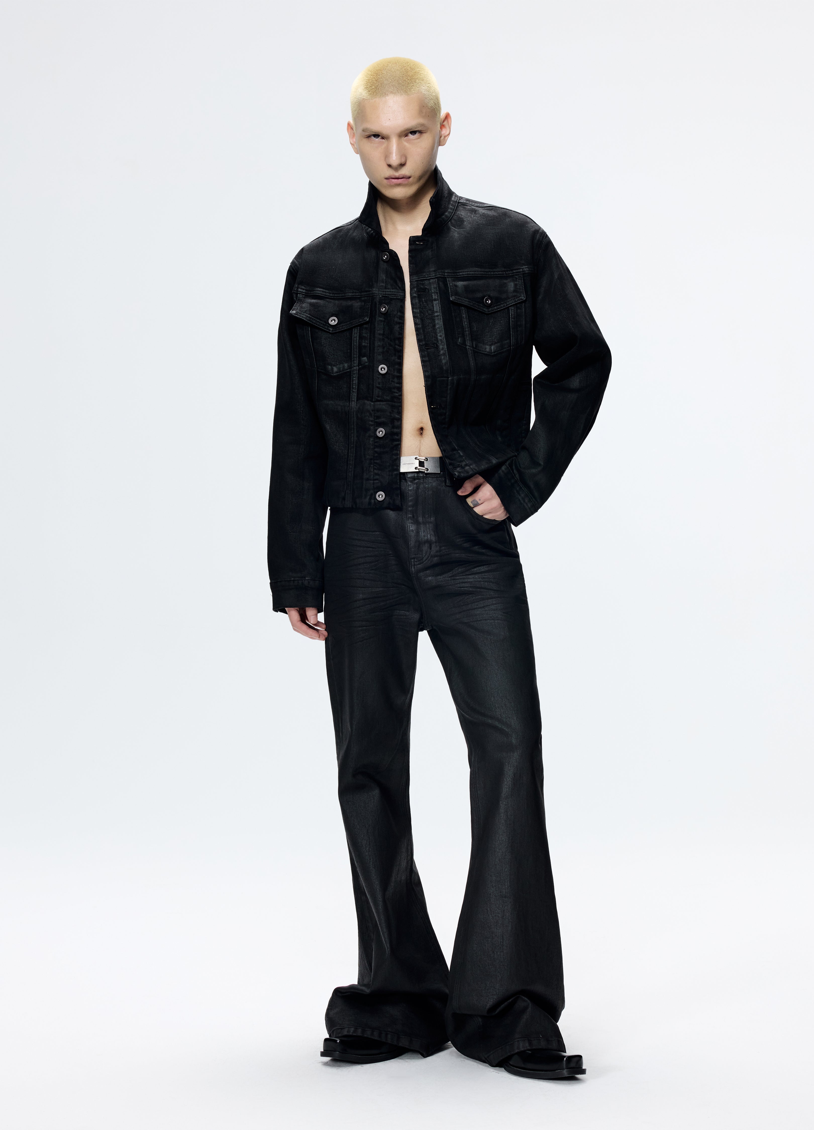 25FW WAXED FLARE DENIM TROUSERS