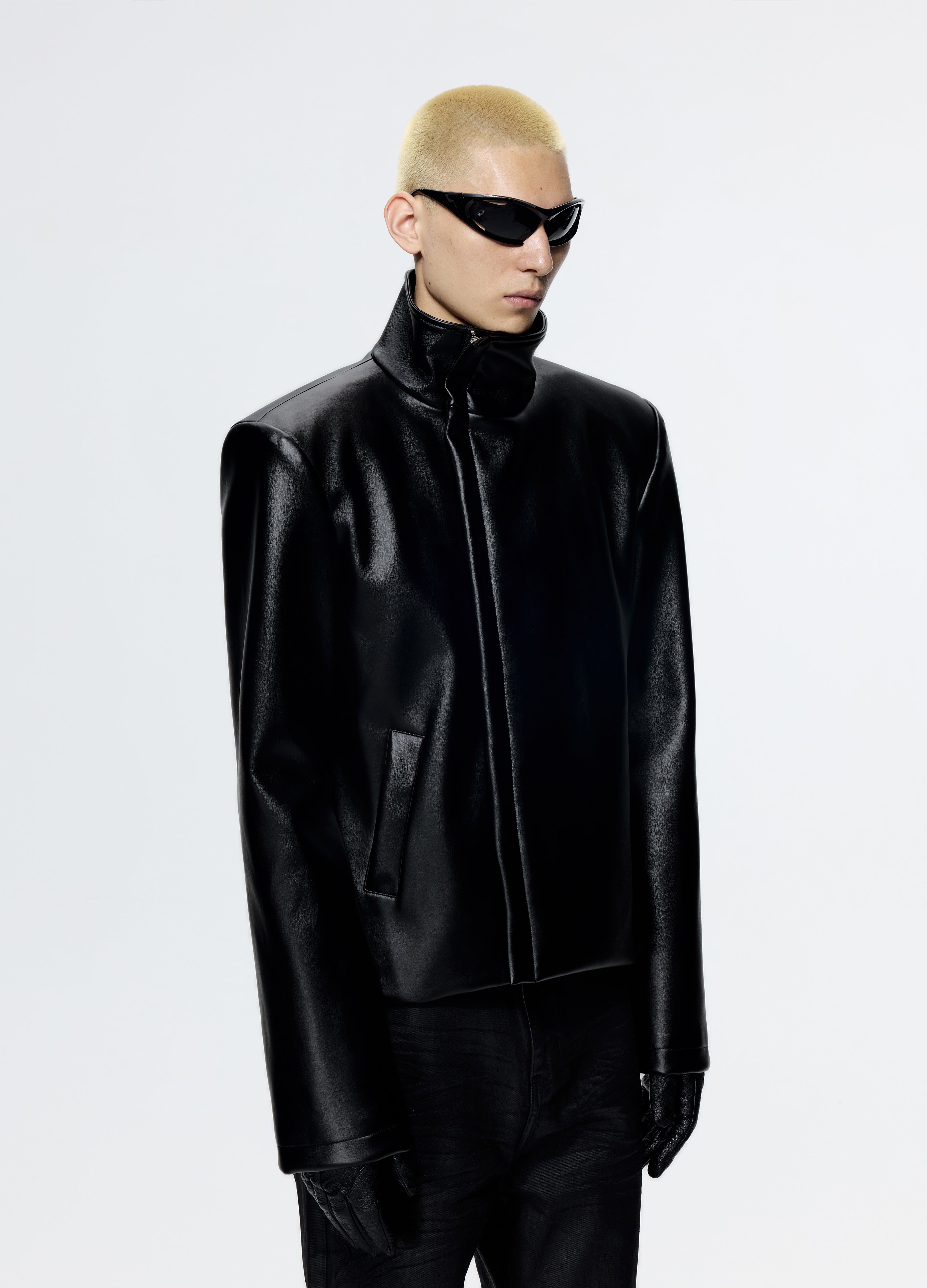 25FW SHOULDERED LEATHER BIKER JACKET