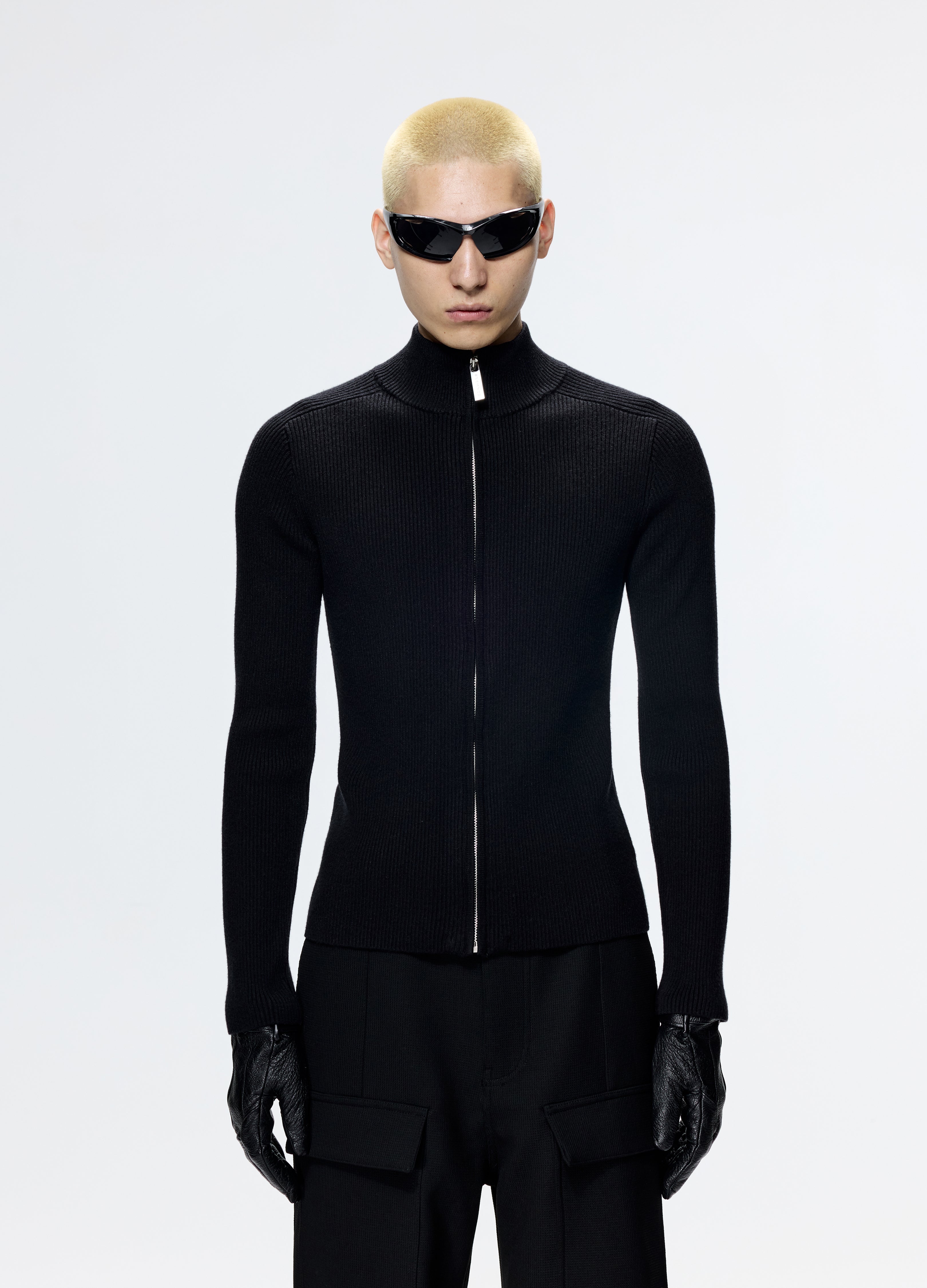 25FW FITTED BLACK KNIT CARDIGAN