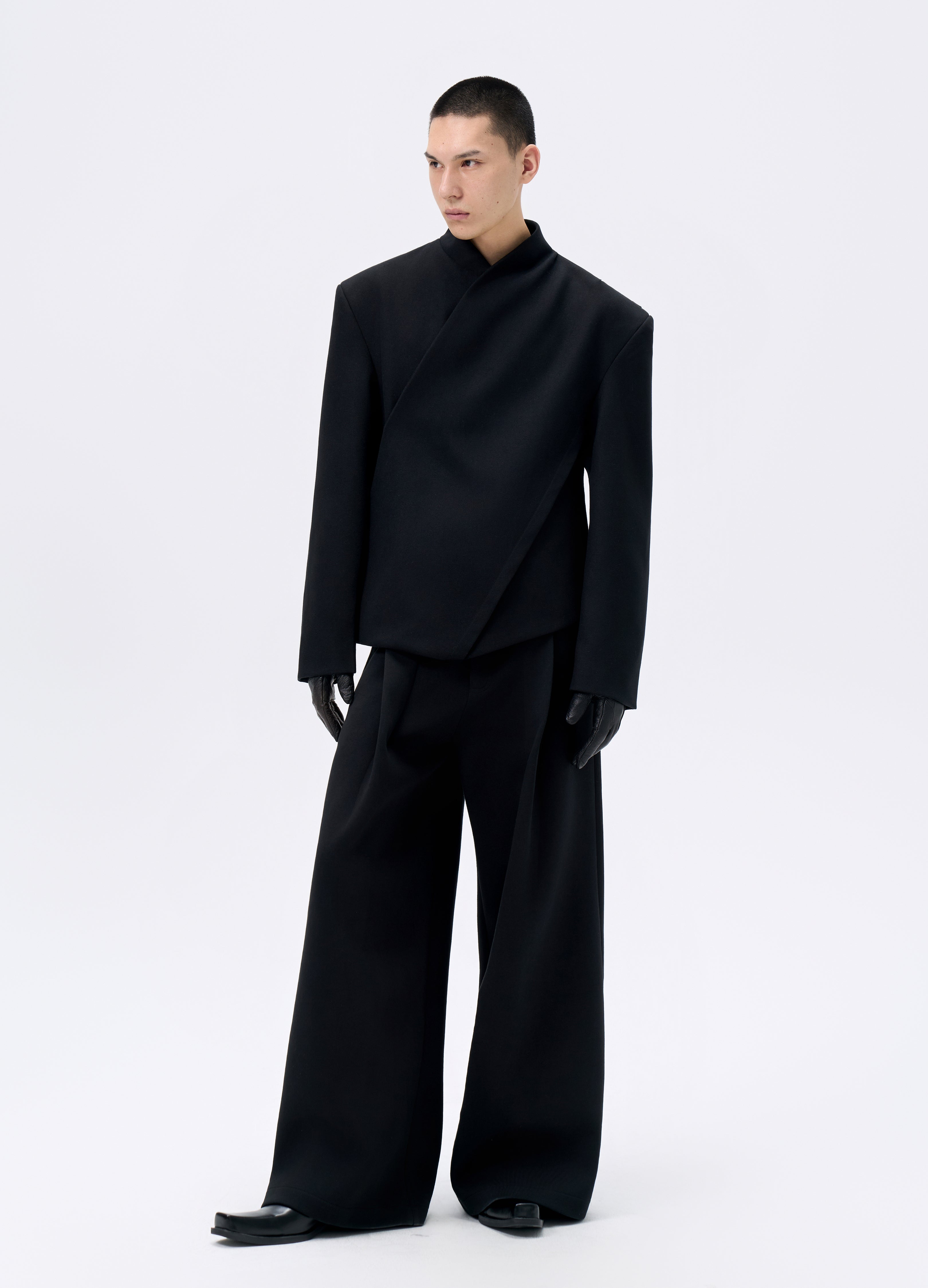 25FW BLACK PLEATED WIDE TROUSERS