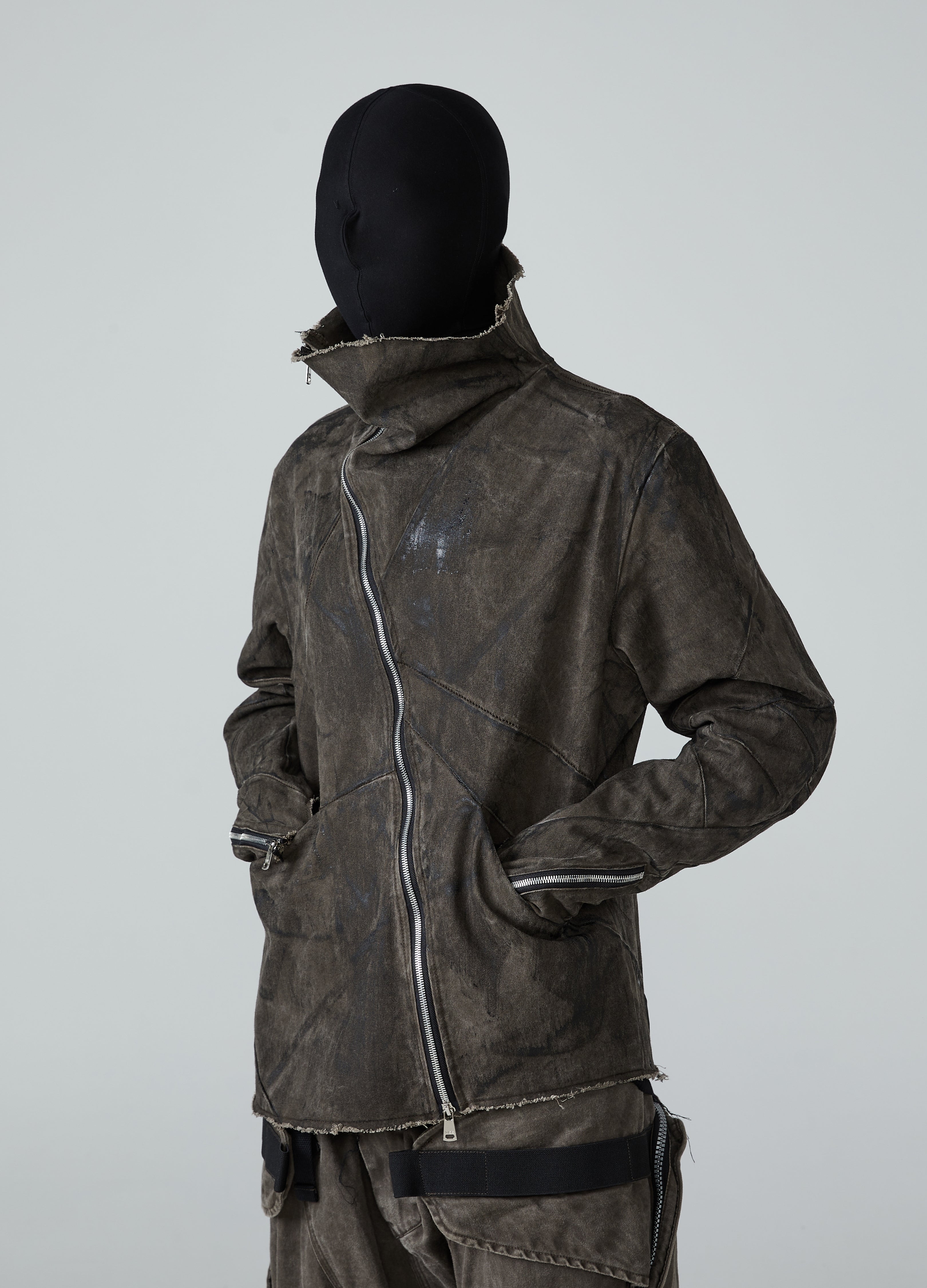 Wasteland Diagonal Zipper Distressed Jacket