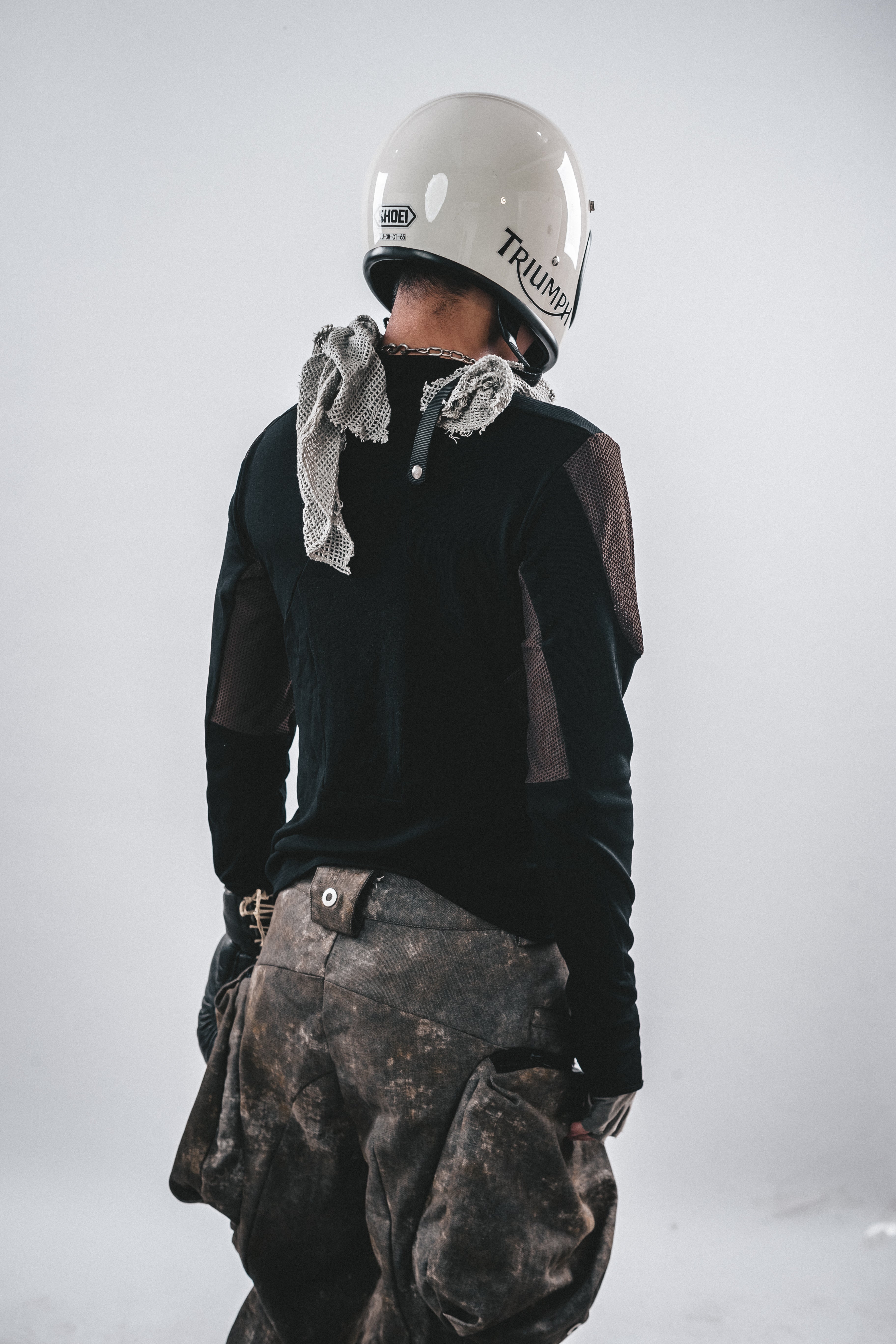 DRKLEI MESH PANEL COTTON LONG TEE