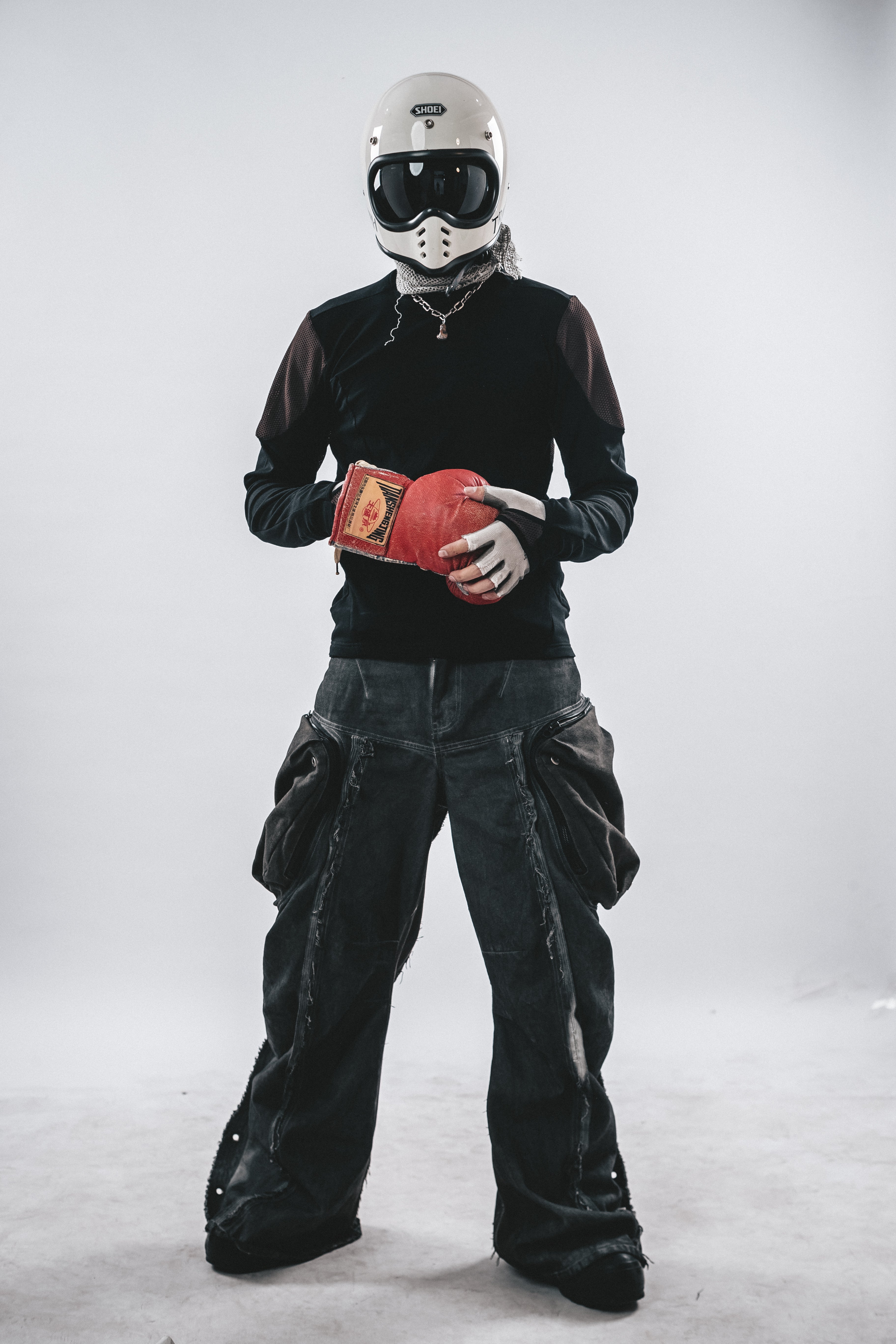 DRKLEI MESH PANEL COTTON LONG TEE