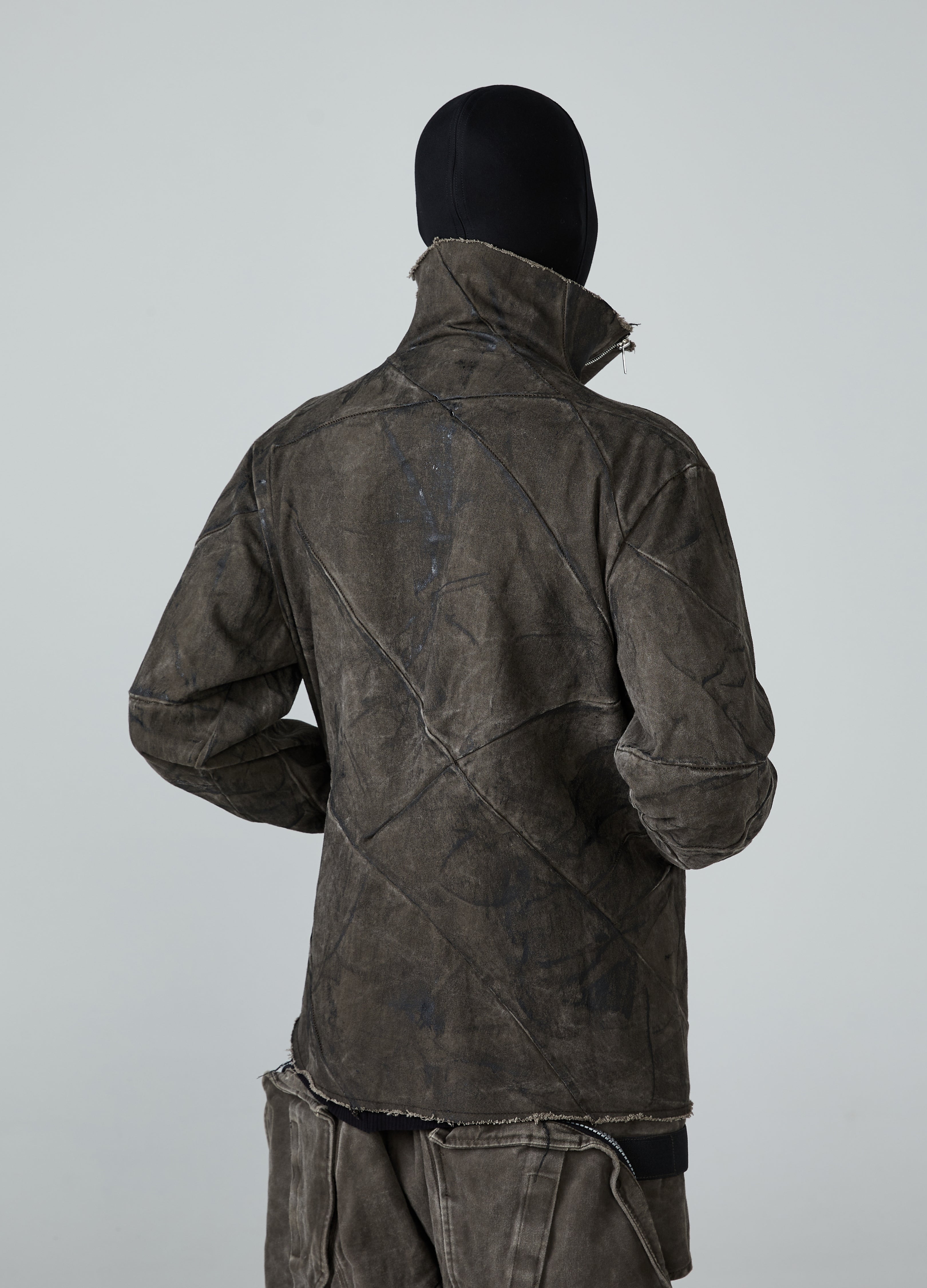 Wasteland Diagonal Zipper Distressed Jacket