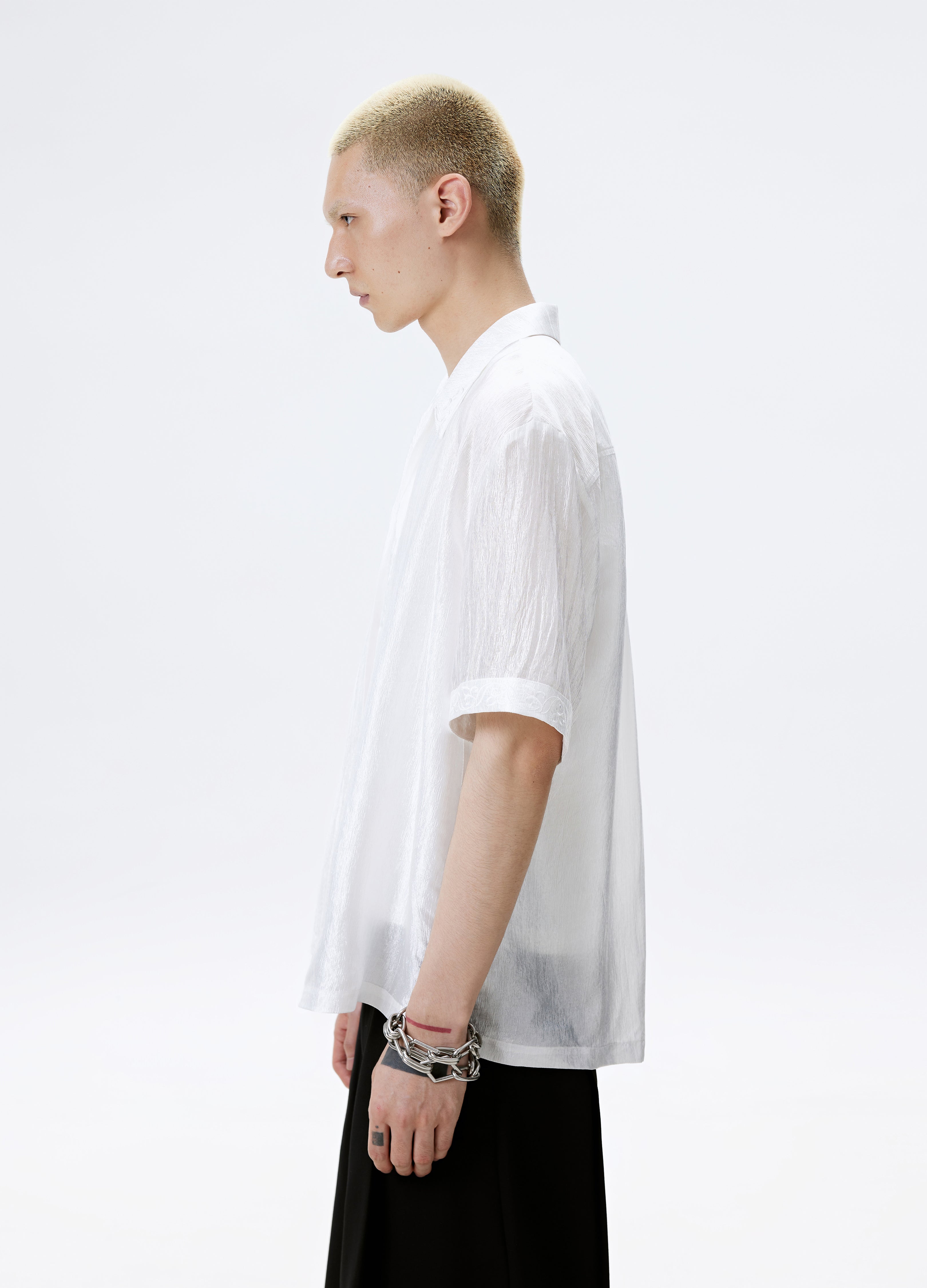25SS WHITE BLACK TEXTURE SHINE SHIRT