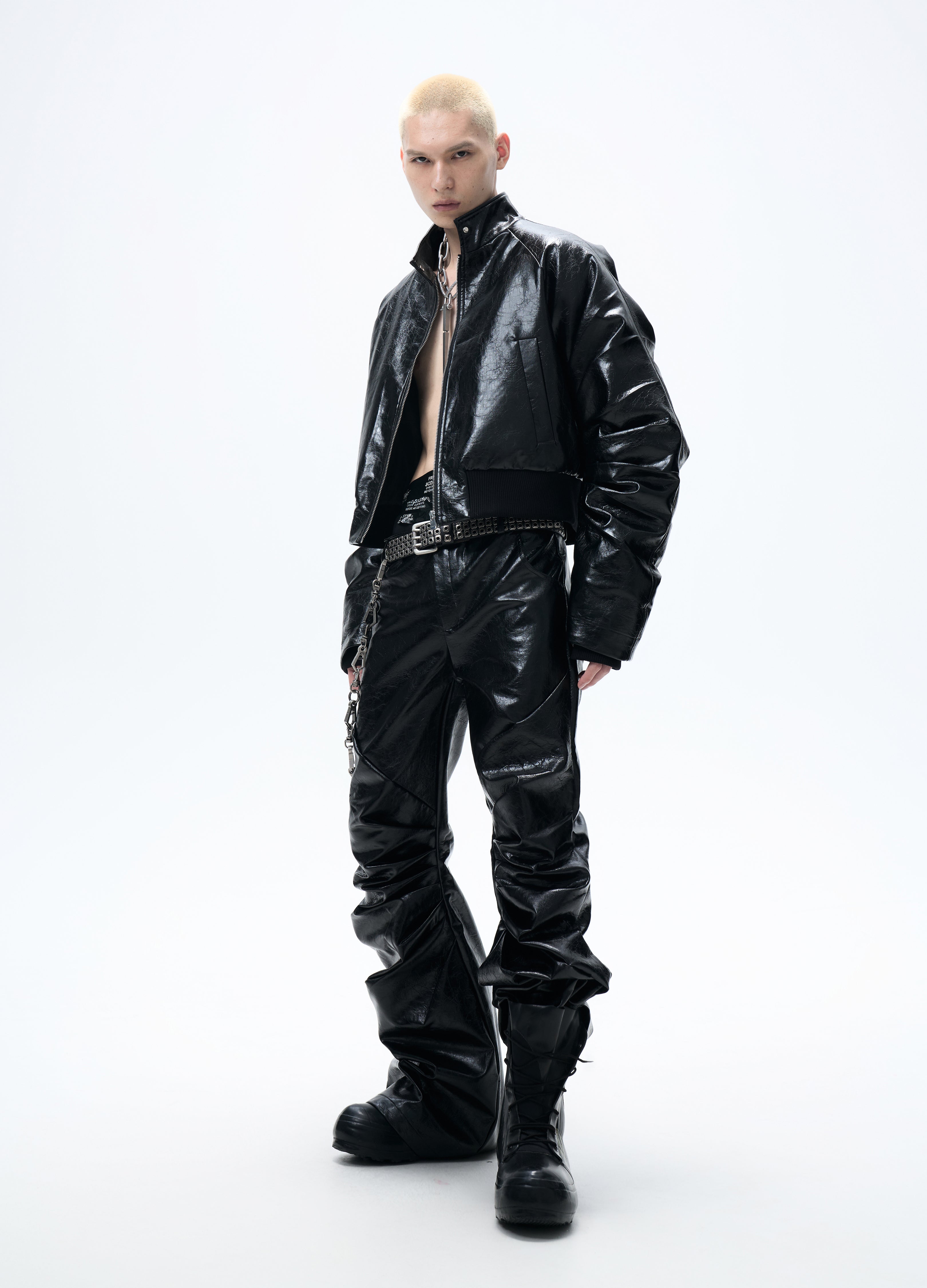 25FW PLEATED LEATHER PUFFER JACKET