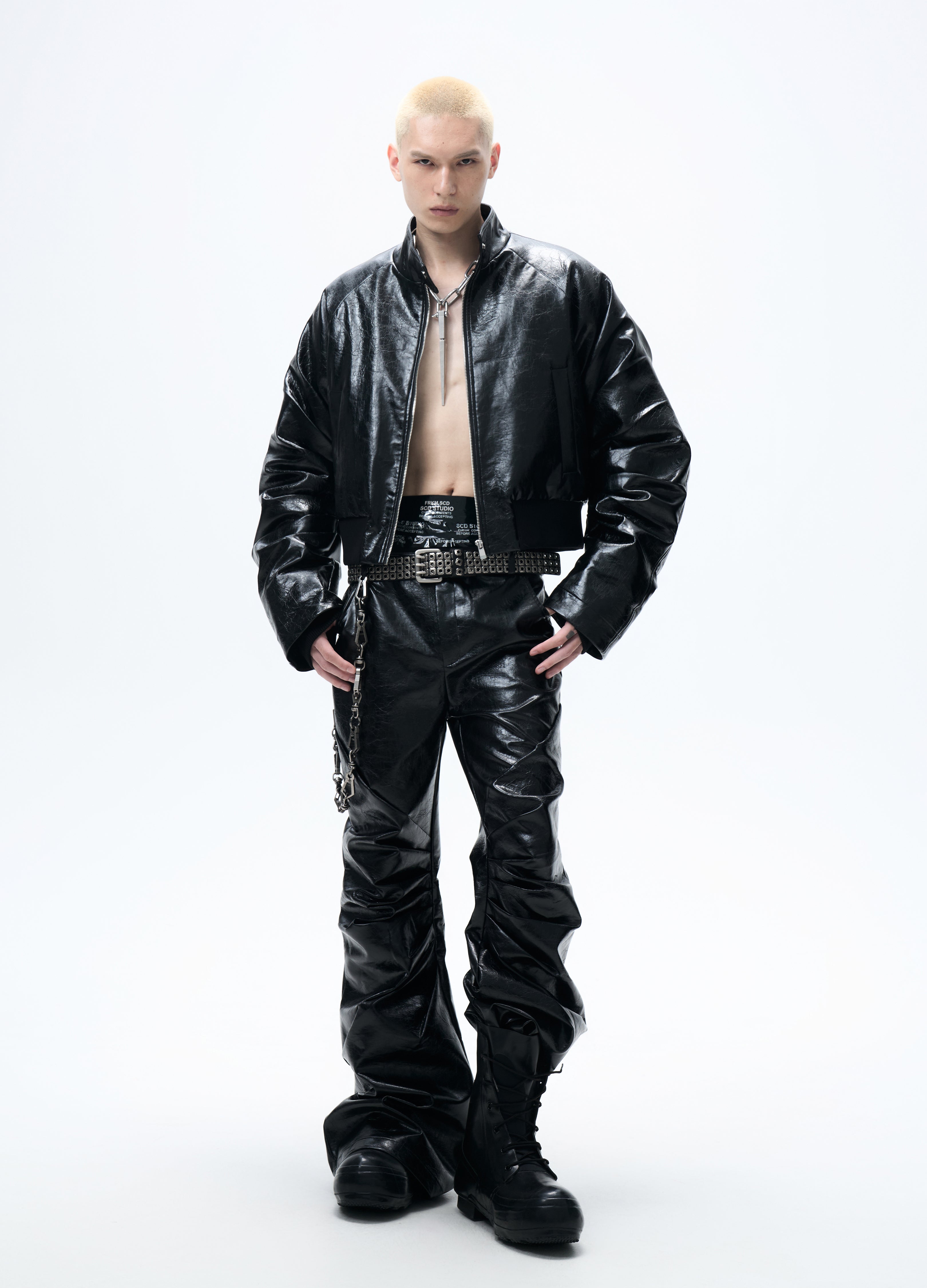 25FW PLEATED LEATHER PUFFER JACKET