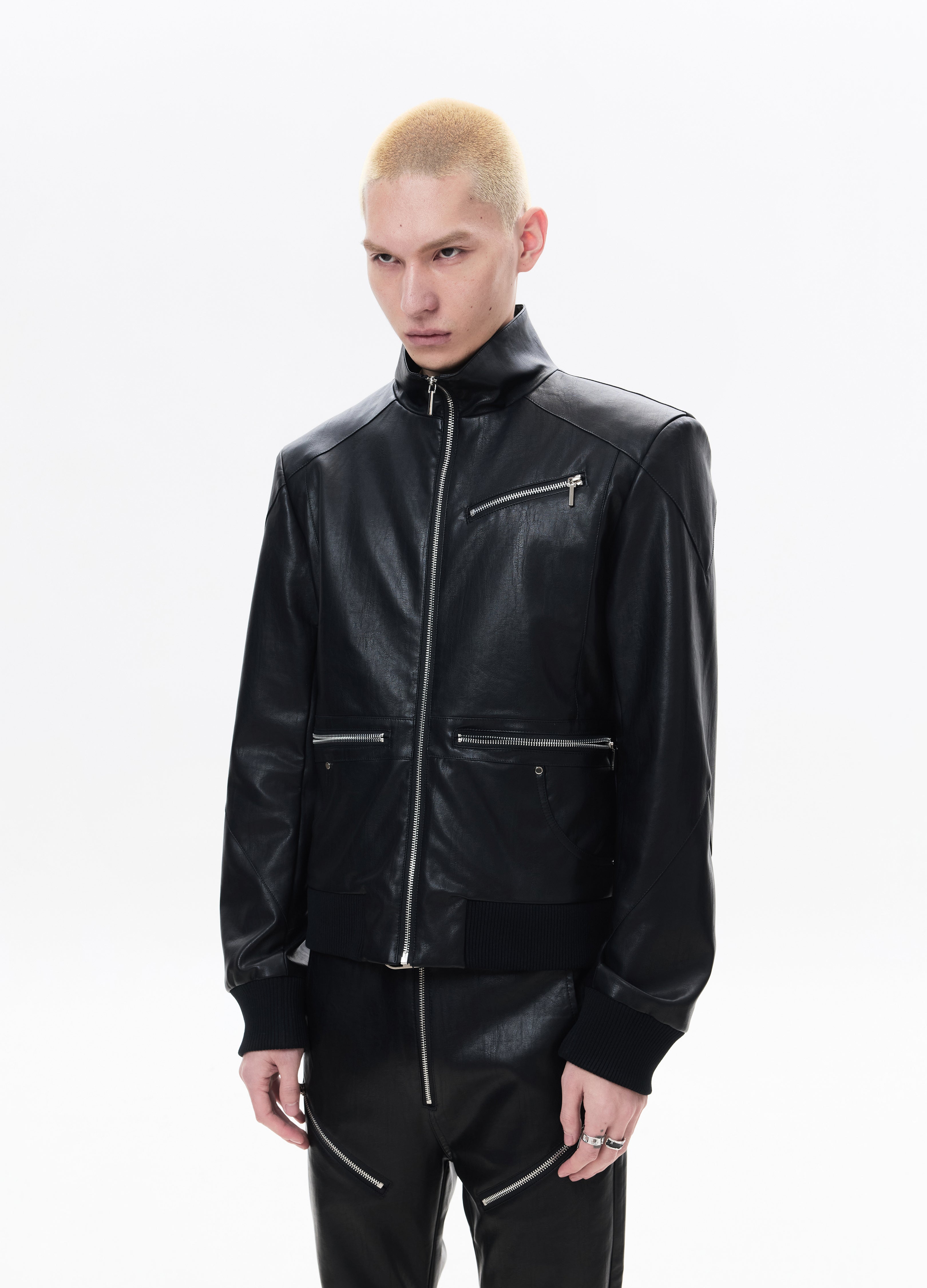 26SS STAND-COLLAR LEATHER JACKET