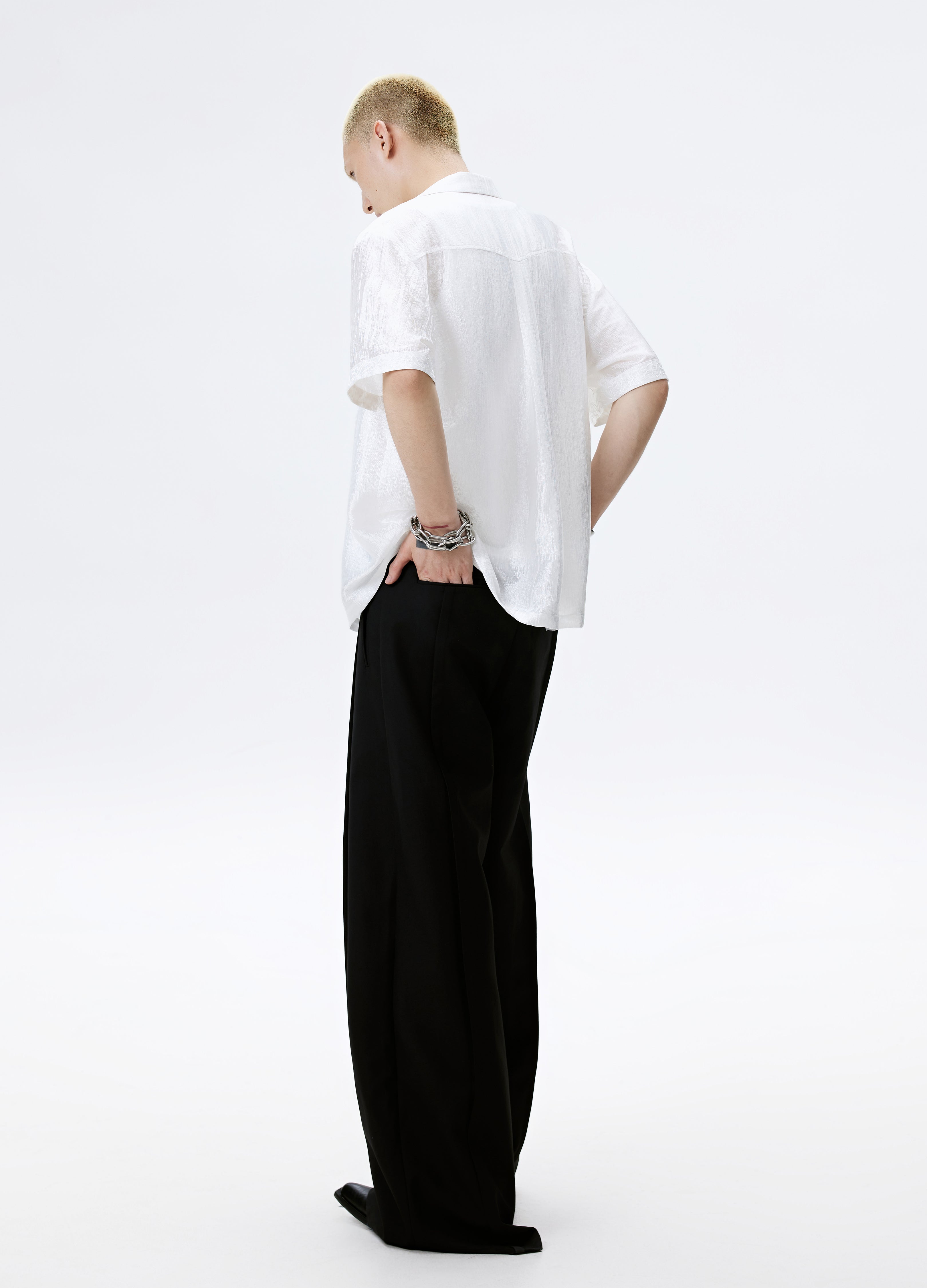 25SS WHITE BLACK TEXTURE SHINE SHIRT