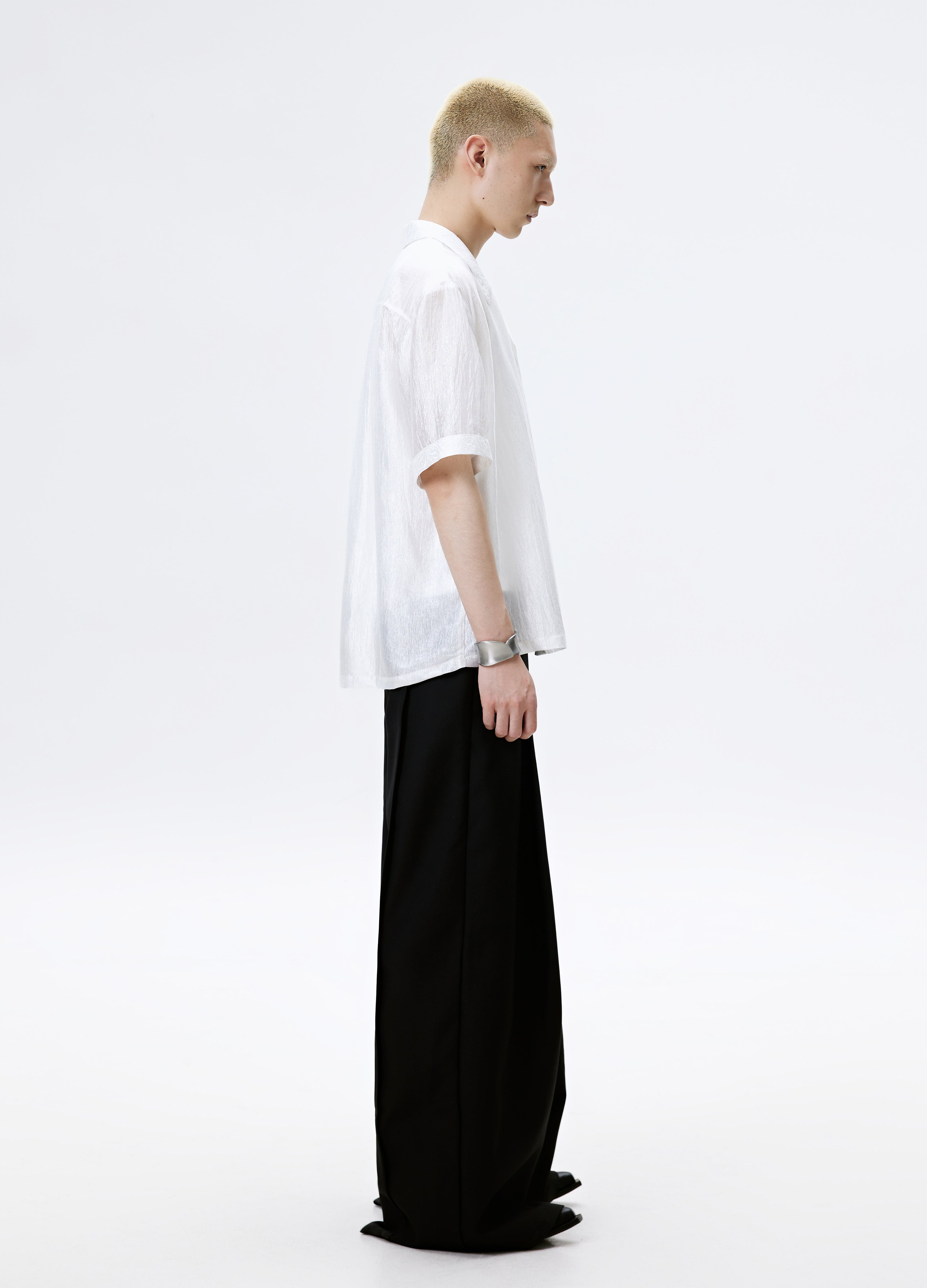 25SS WHITE BLACK TEXTURE SHINE SHIRT