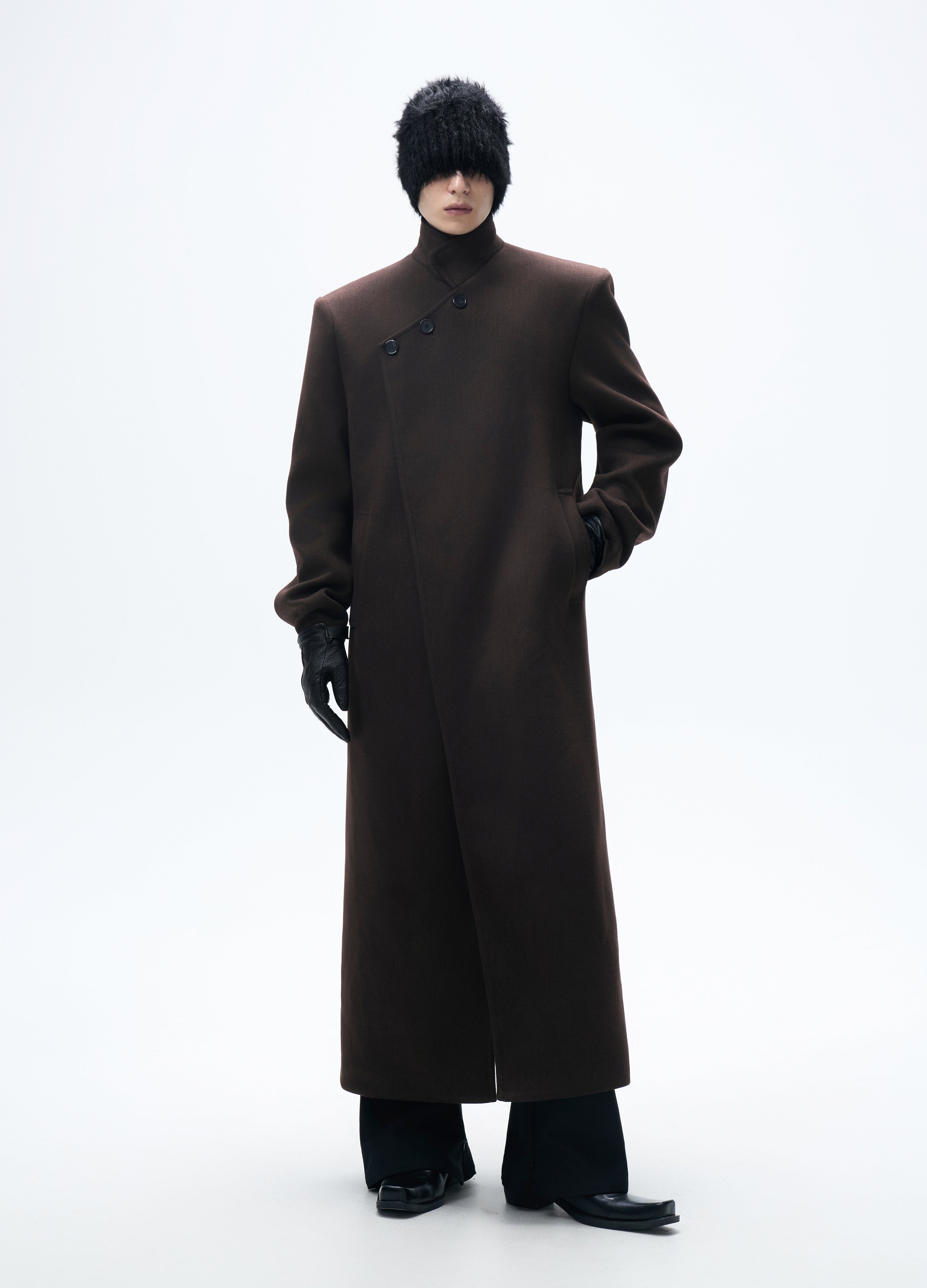 25FW CHESTNUT ASYMMETRIC WOOL COAT