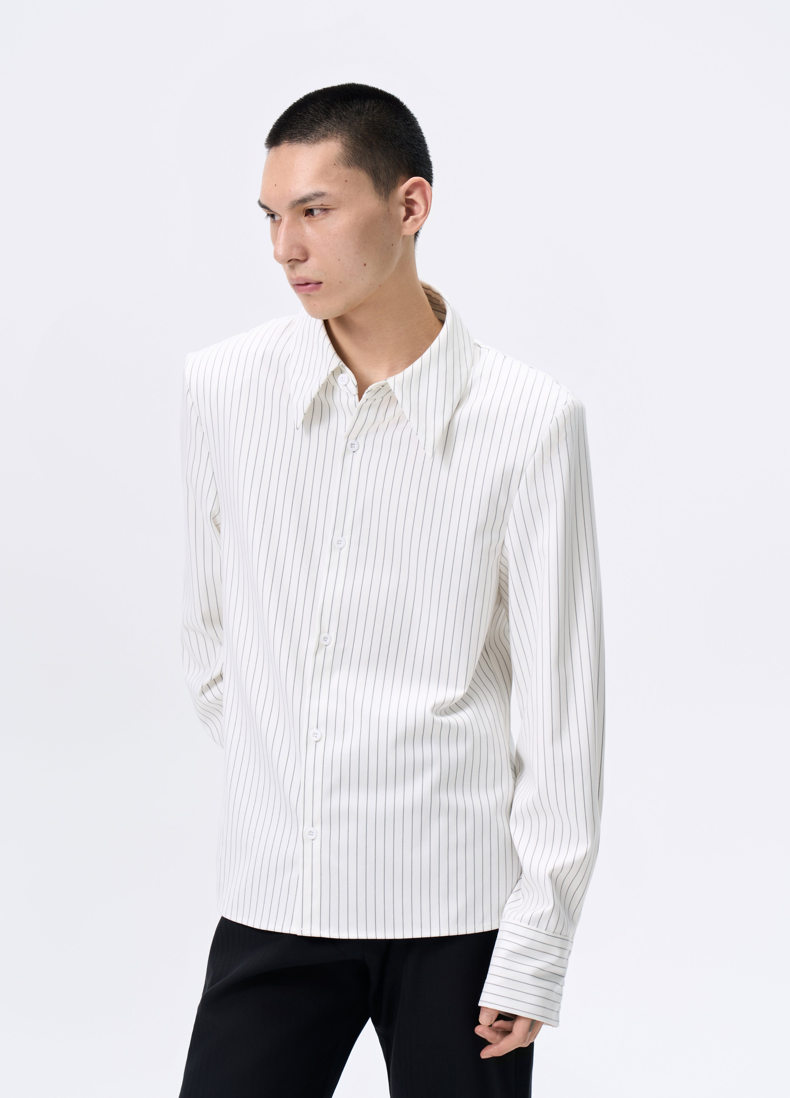 25FW STRIPED PADDED CROPPED SHIRT