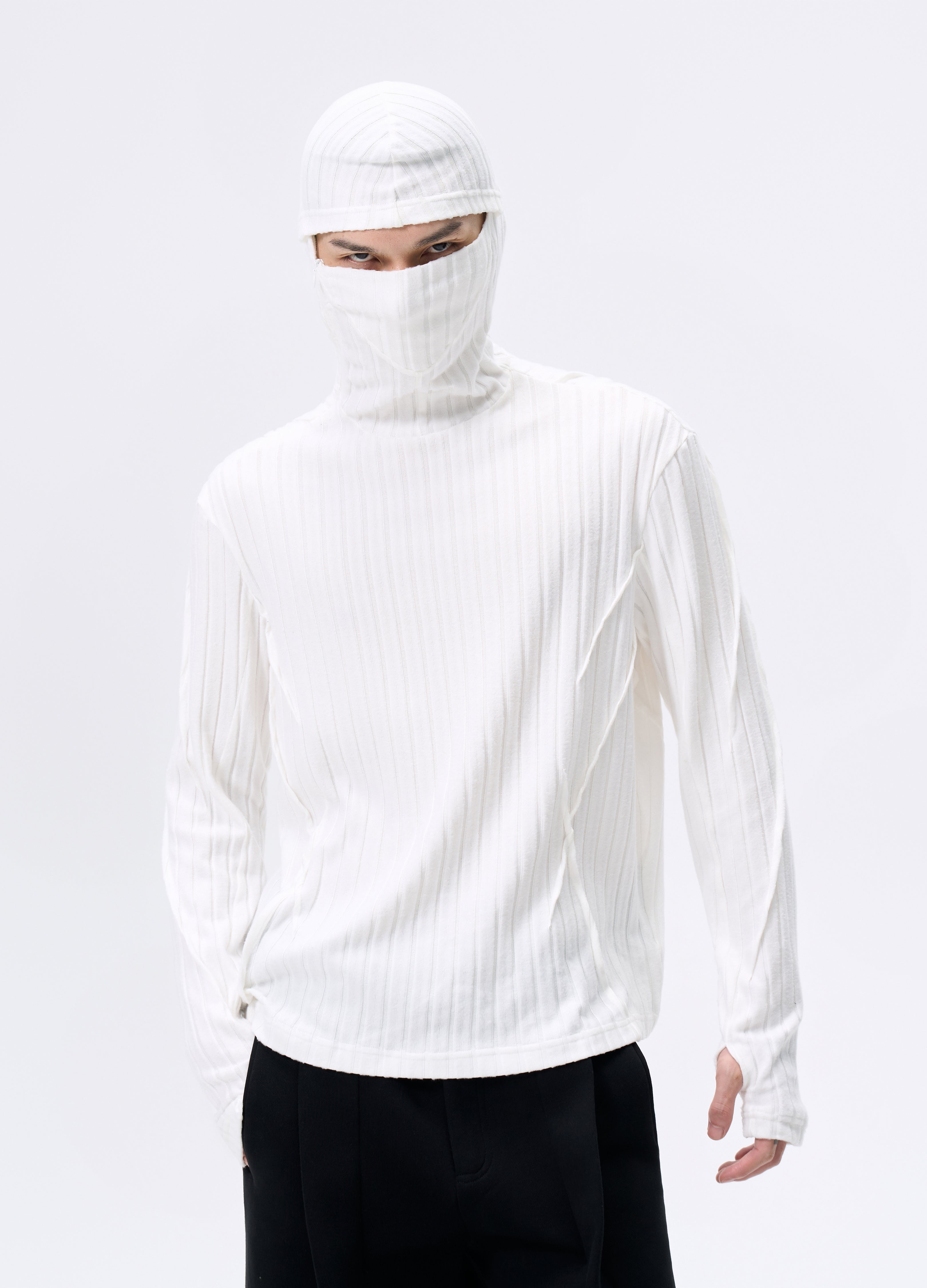 25FW MASKED STRIPE KNIT HOODIE