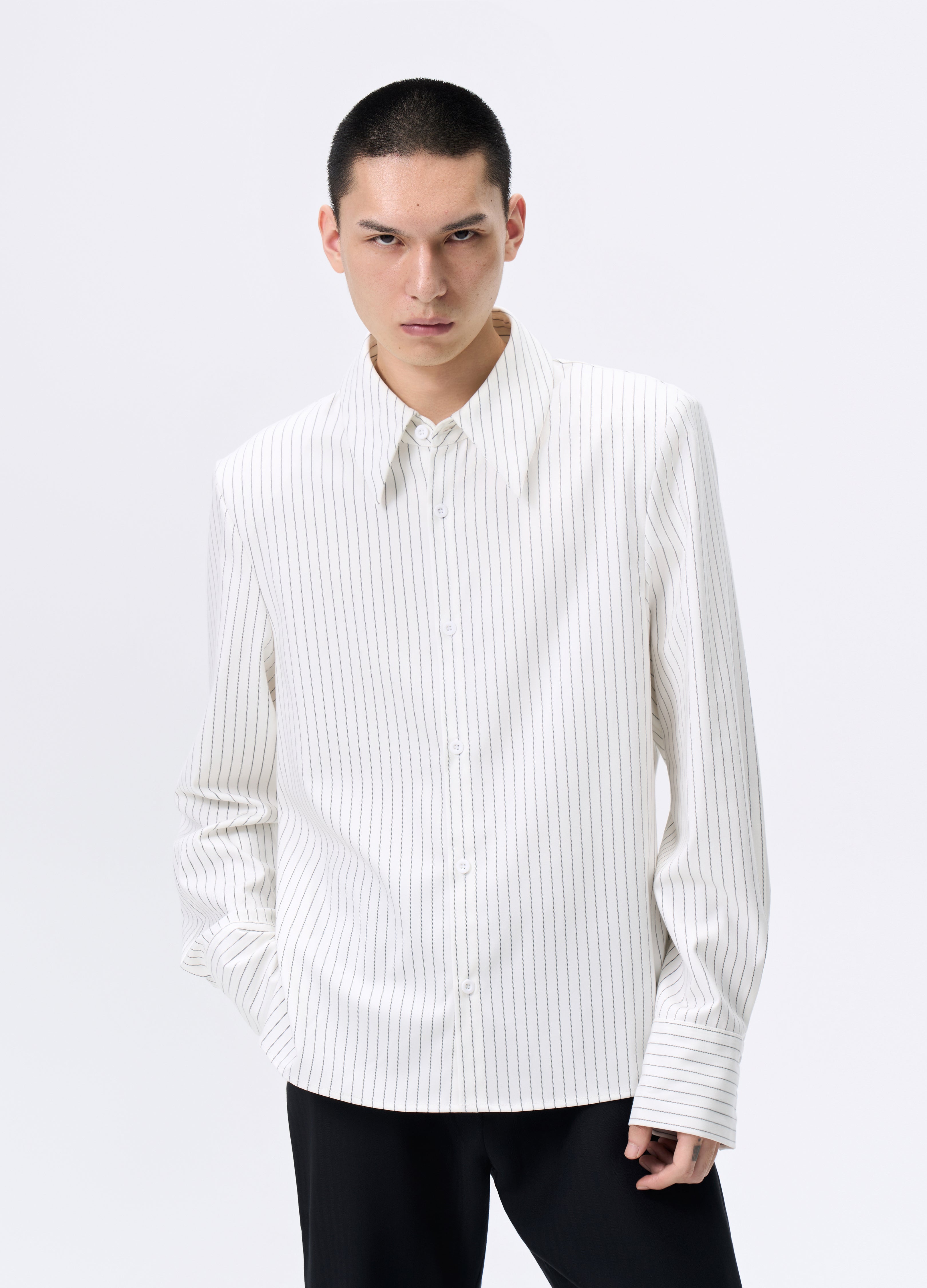 25FW STRIPED PADDED CROPPED SHIRT