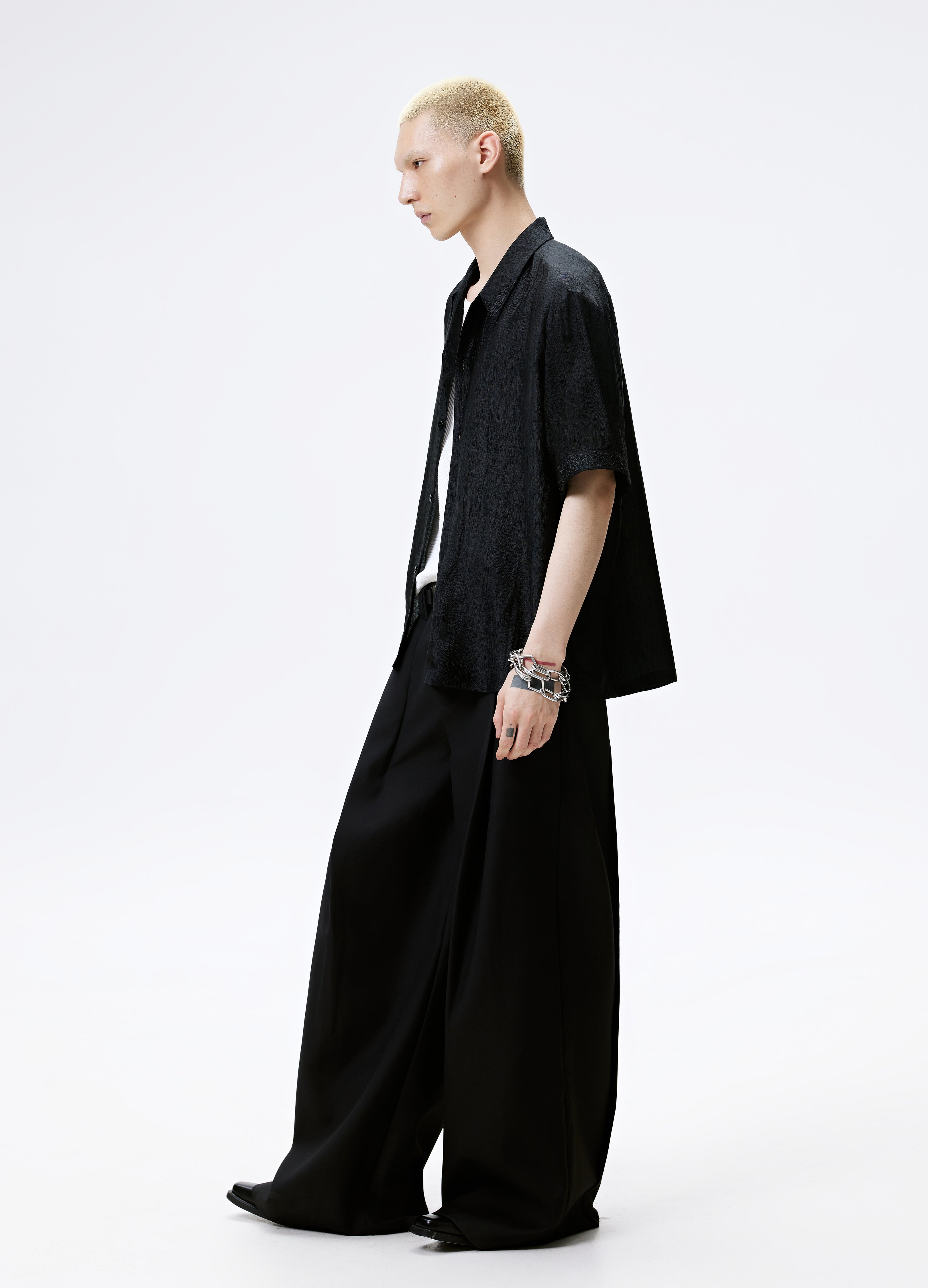 25SS WHITE BLACK TEXTURE SHINE SHIRT