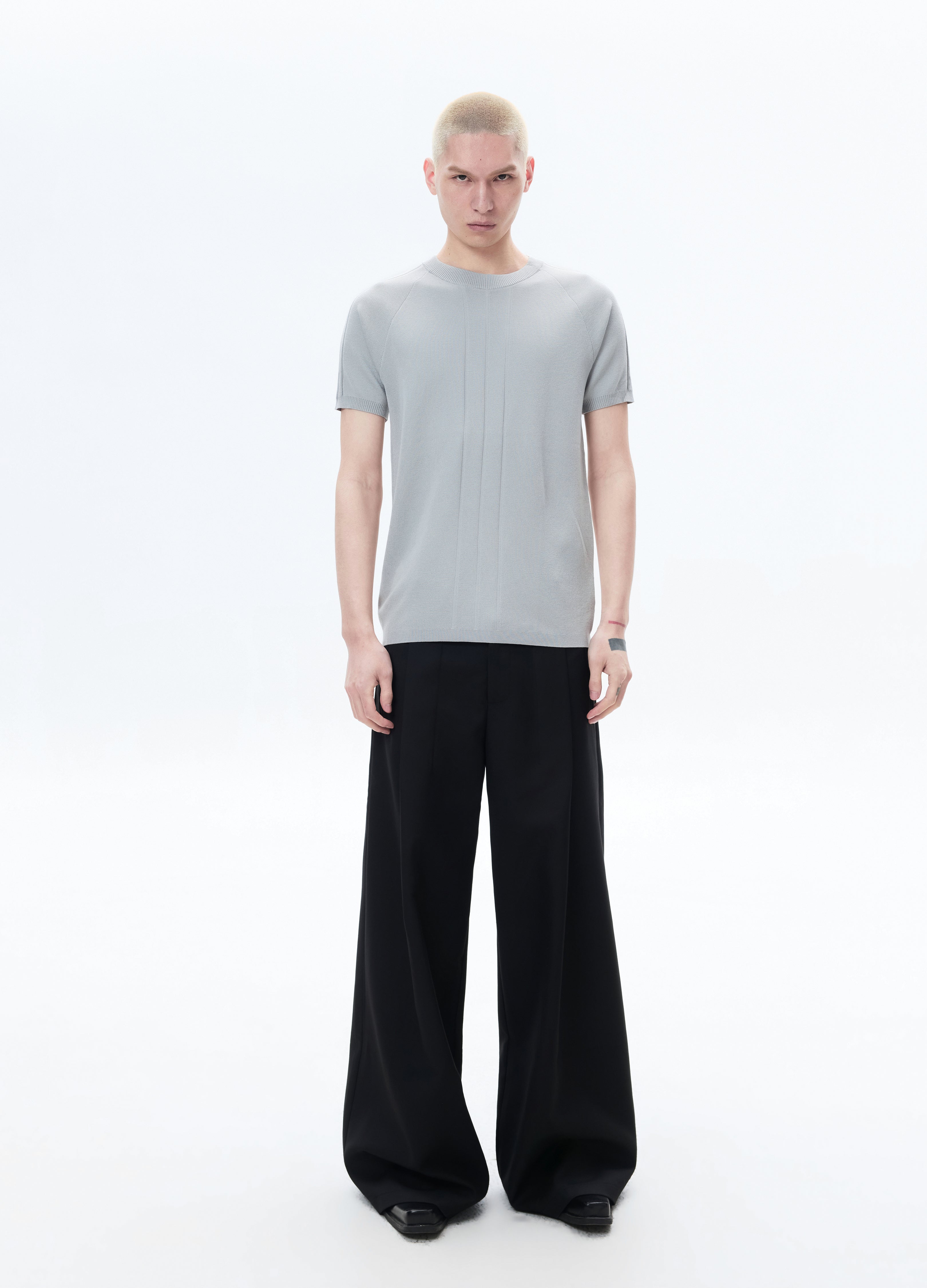 26SS GREY KNIT SHORT SLEEVE SLIM TEE